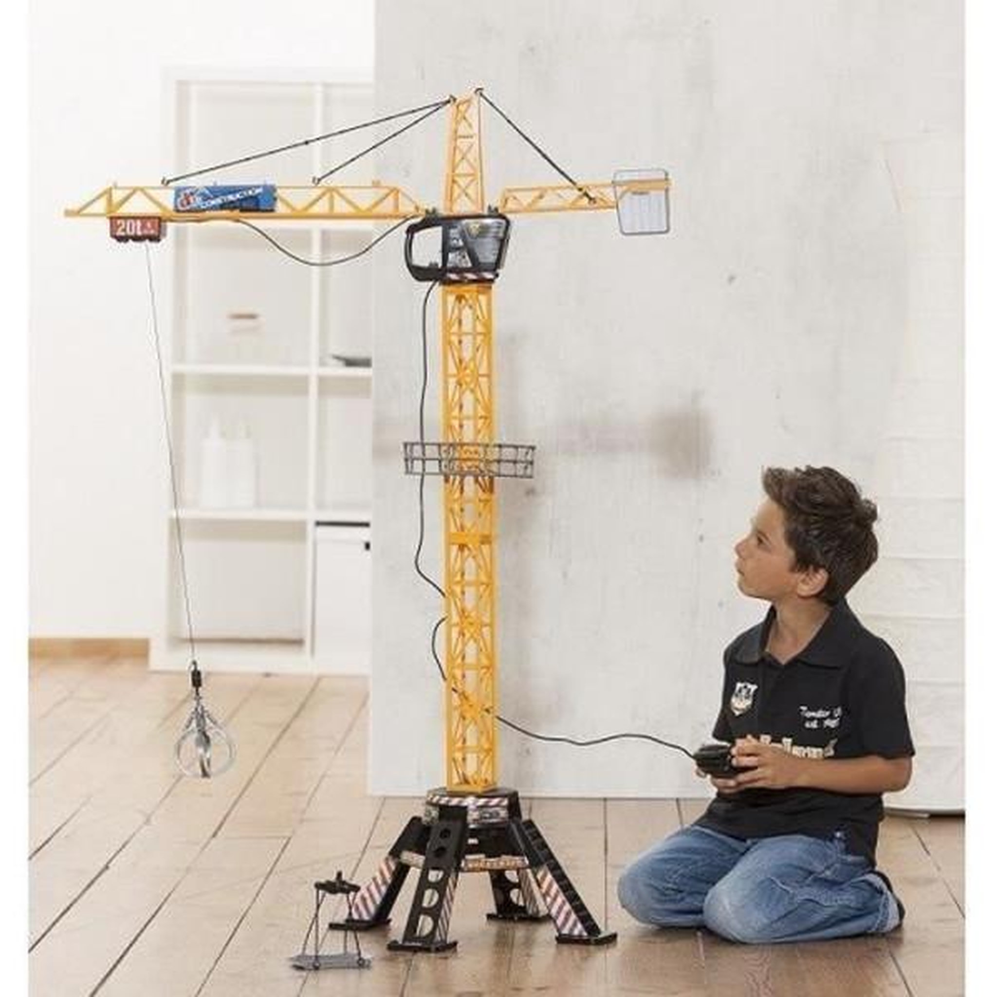 Dickie Toys Grue filoguidée 120cm - DICKIE TOYS - Travaux publics - Tourne a 350° - Accessoires inclus