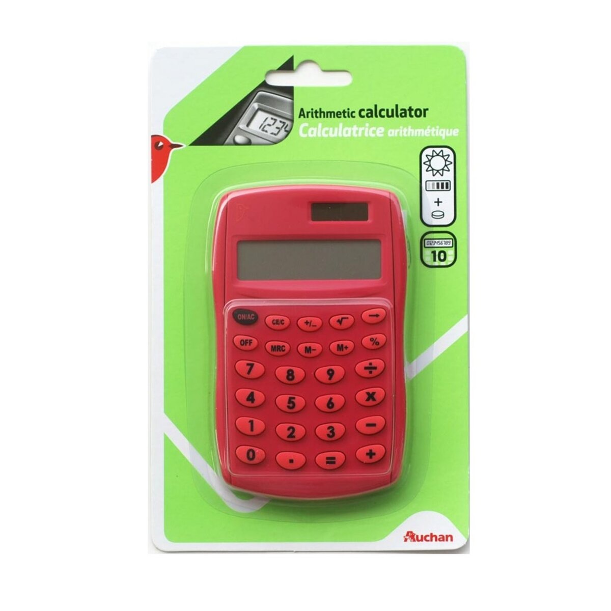 AUCHAN  Calculatrice arithmétique affichage 10 chiffres rouge