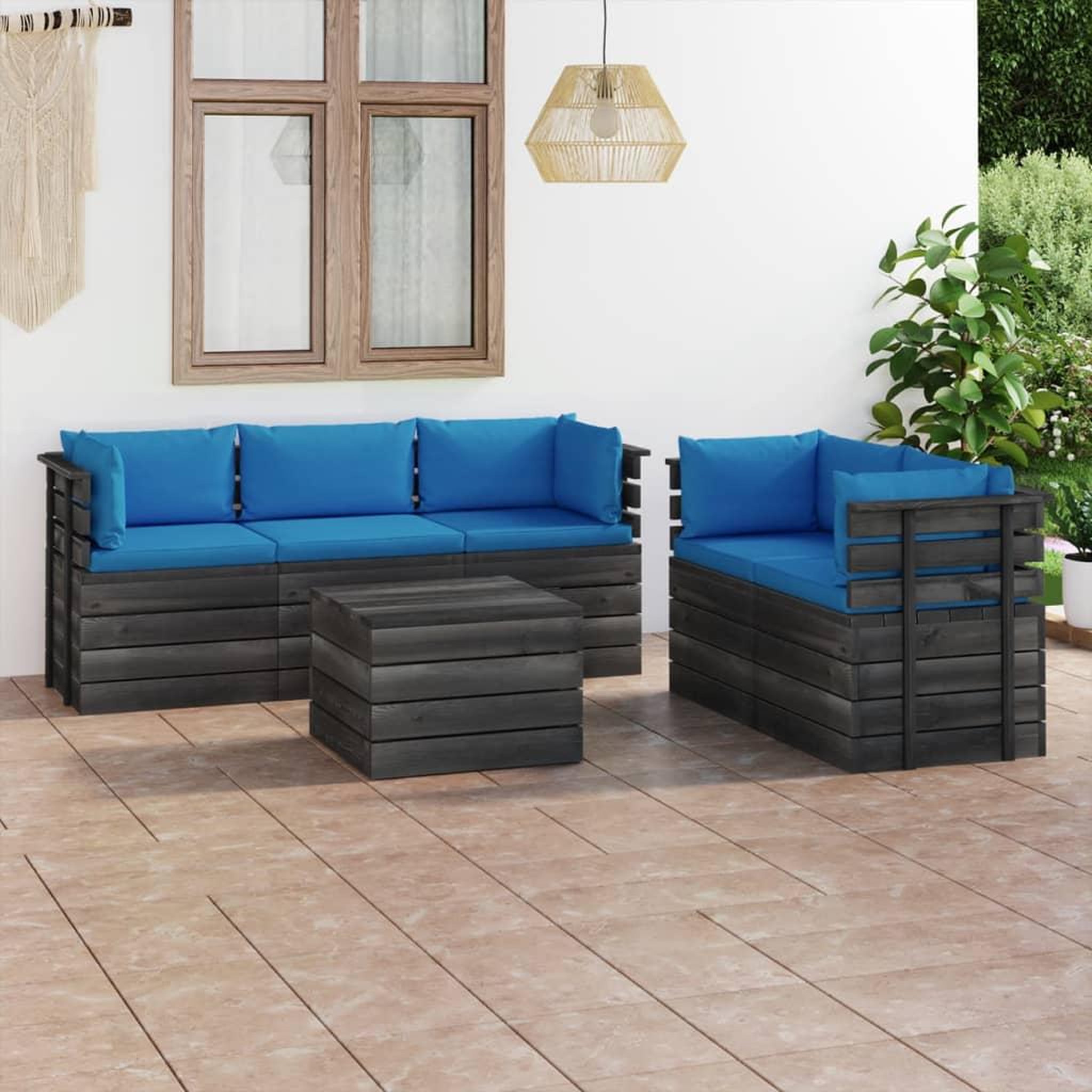 Voir la diapositive 1 : VIDAXL Salon palette de jardin 6 pcs avec coussins Bois de pin massif