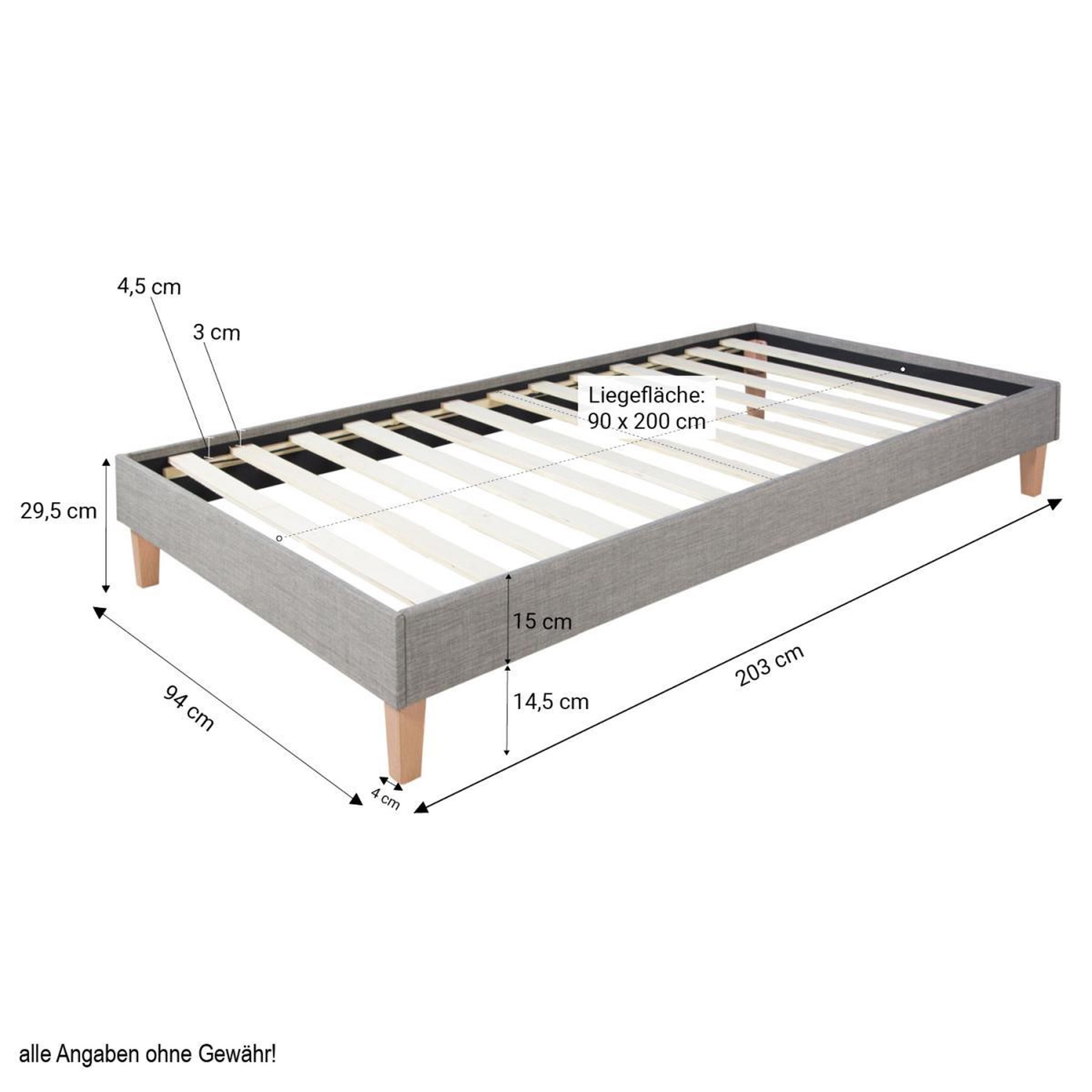 Voir la diapositive 3 : HomeStyle4U Cadre de Lit Simple 90 x 200 Gris Sommier à Lattes