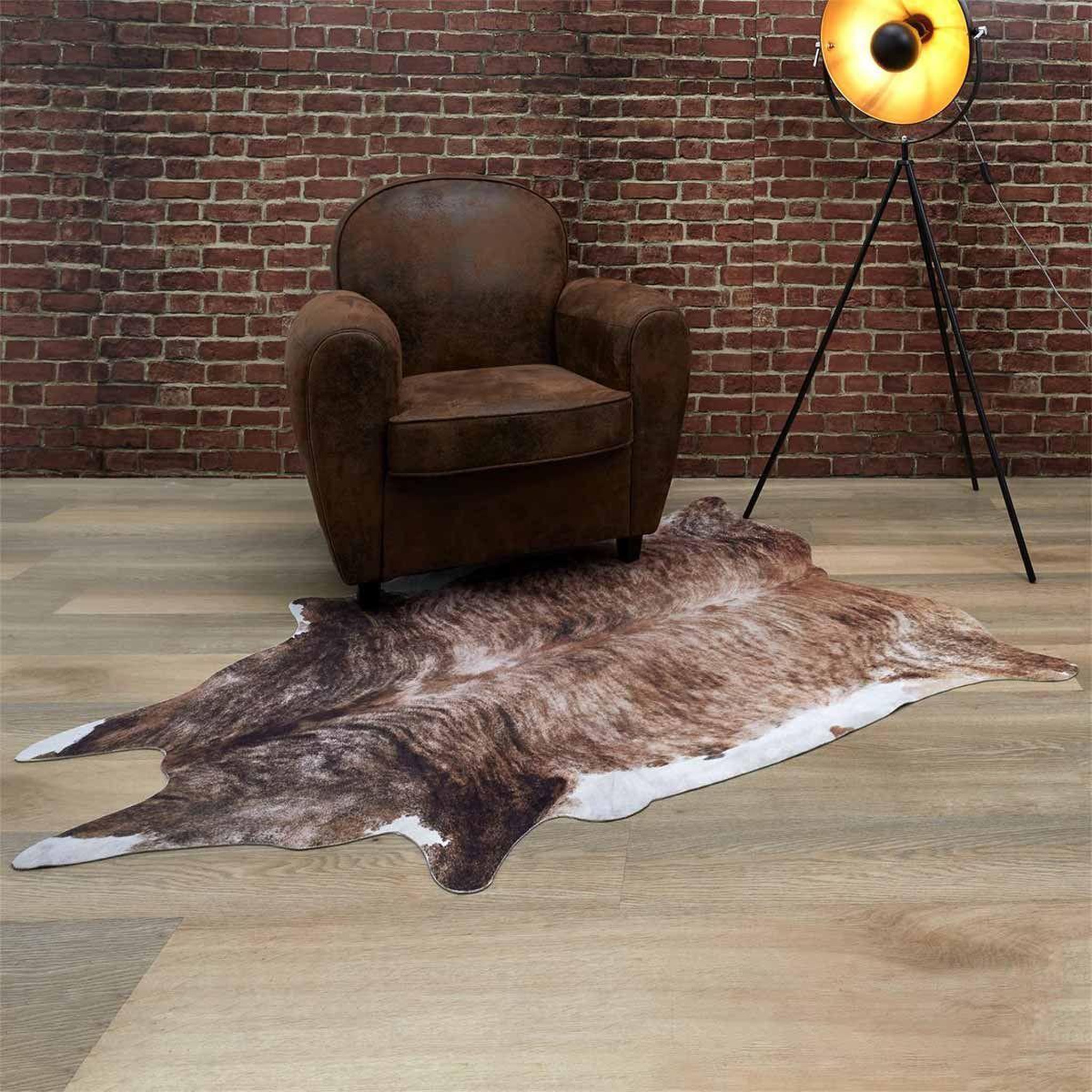Voir la diapositive 2 : The Home Deco Factory Tapis peau de vache  imitation  120x158cm marron
