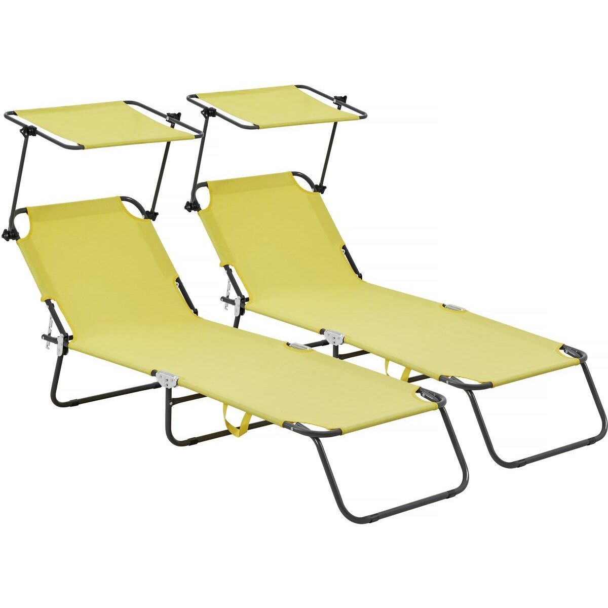 Habitat et Jardin Lt de 2 bains de soleil pliable  Lazy  - Avec pare soleil - Jaune