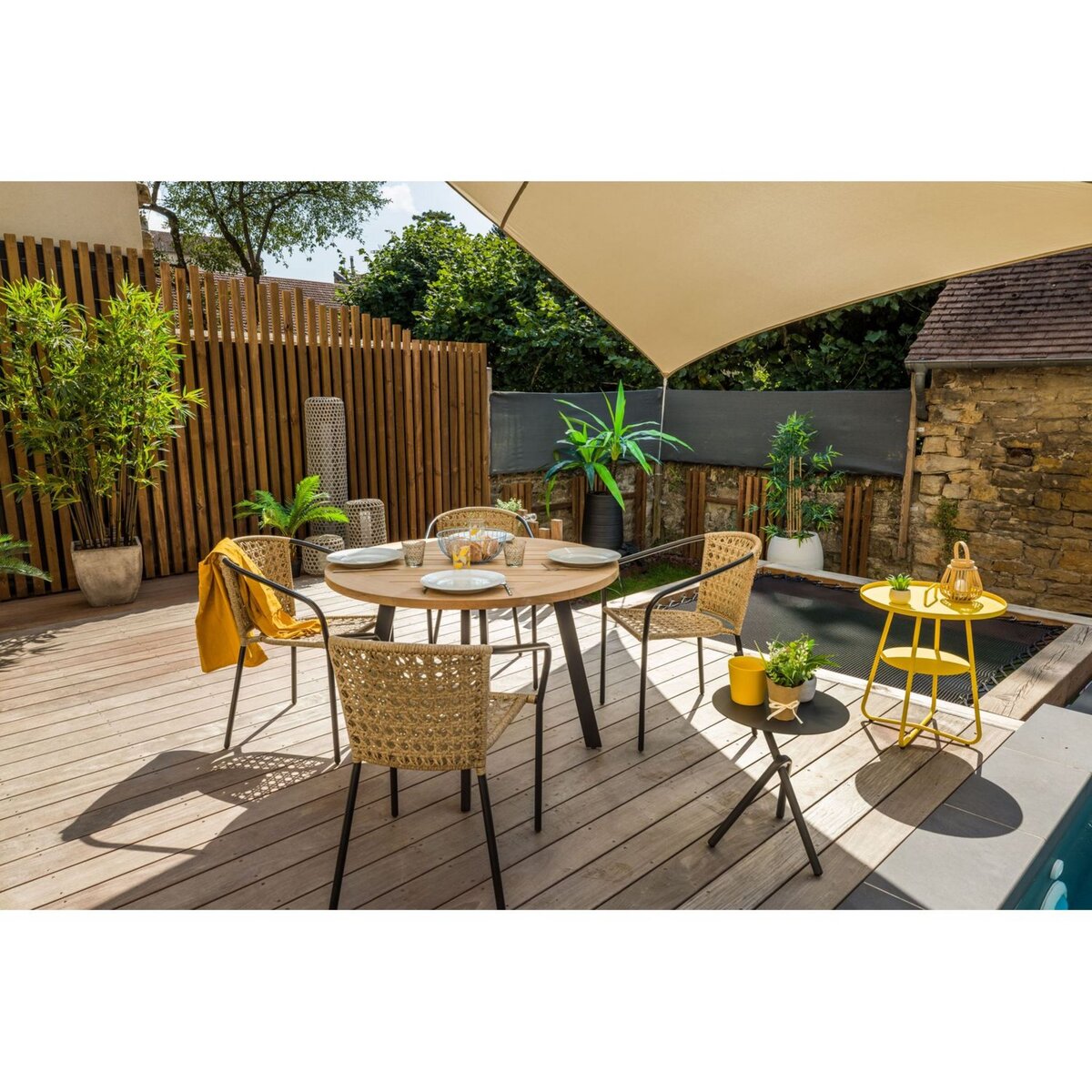 JARDILINE Table de jardin - 4 places - Teck - COCOS