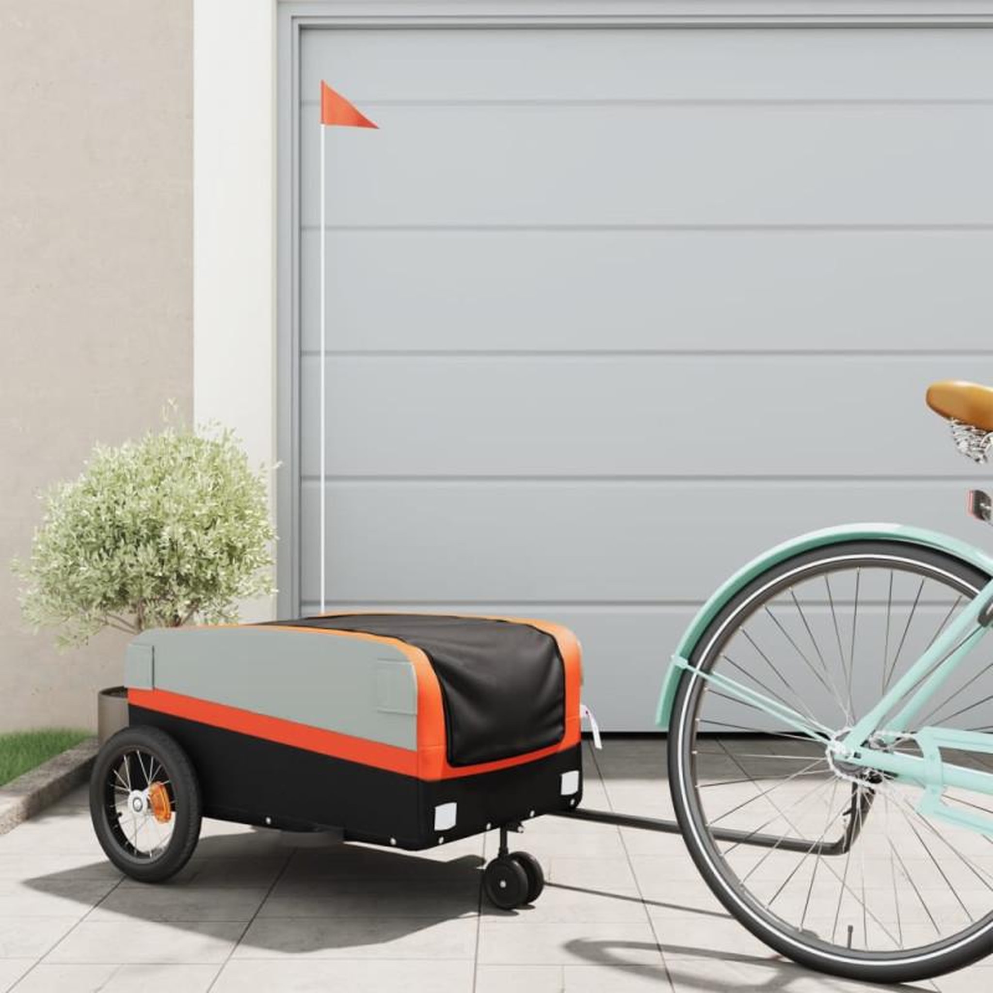 VIDAXL Remorque de vélo noir et orange 30 kg fer