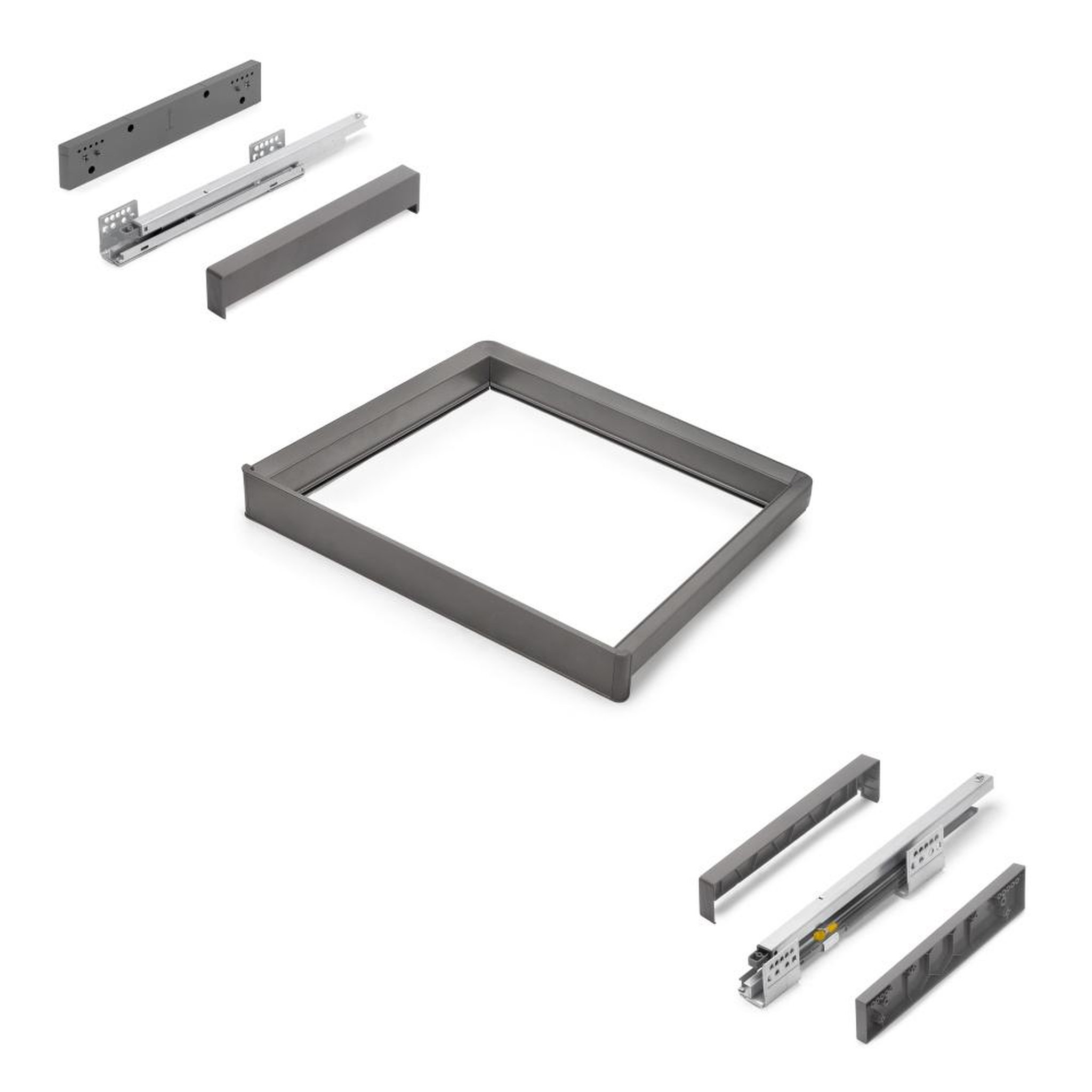 EMUCA SRL Rack avec glissières à extension totale et à fermeture douce pour accessoires d'armoire Quartz -  562-588mm -  Aluminium et plastique -  Titane