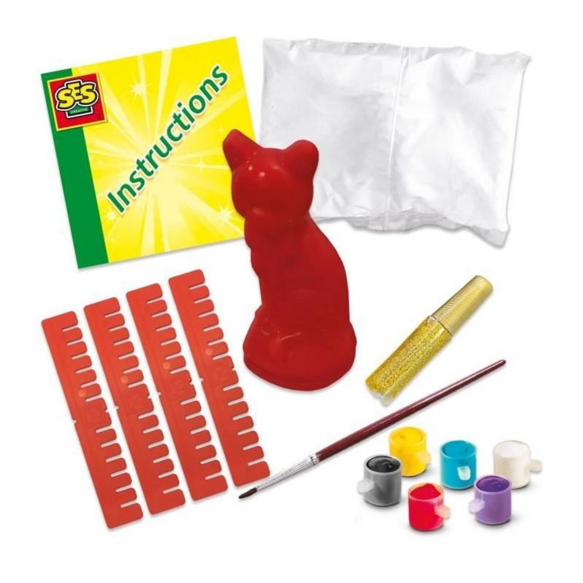 SES Creative Moulage et peinture - Chat - Loisirs créatifs - SES CREATIVE - Pour réaliser des chats avec 6 couleurs de peinture.