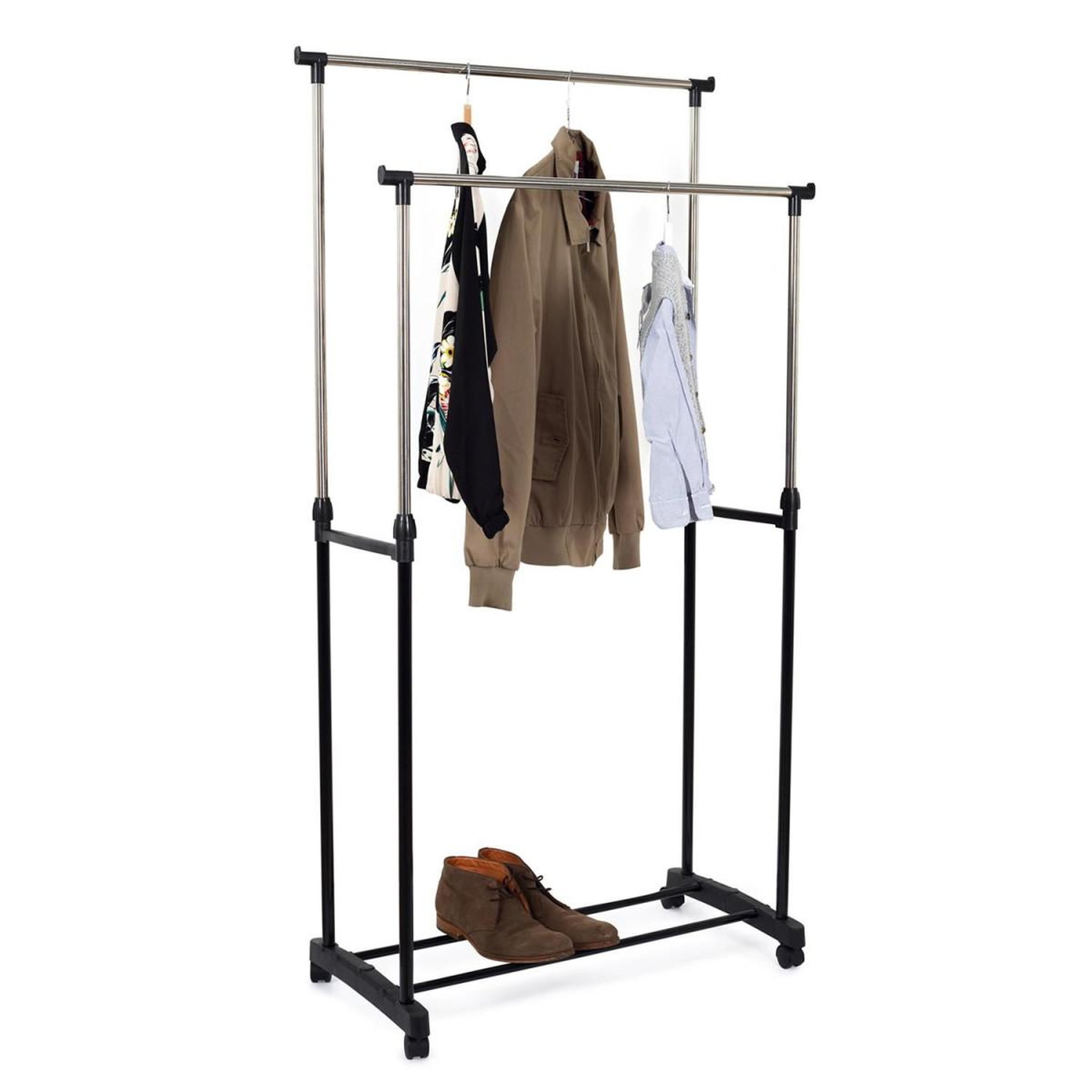 Voir la diapositive 3 : Je cherche une idee Portant à vêtements roulettes  double  160cm noir