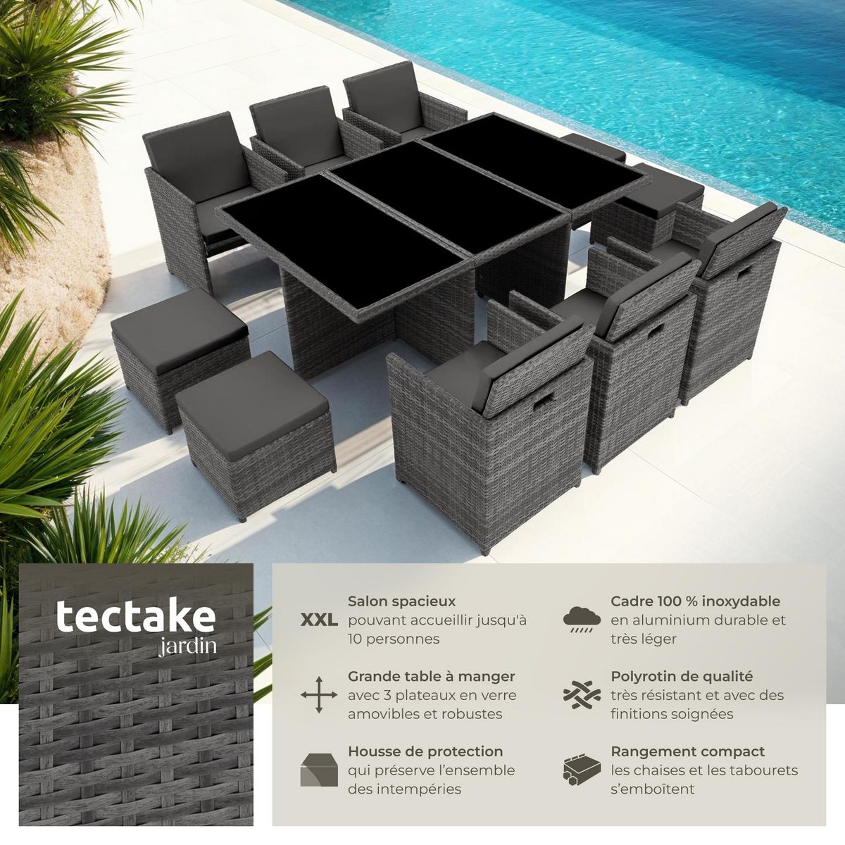 tectake Salon de jardin avec cadre en aluminium gris