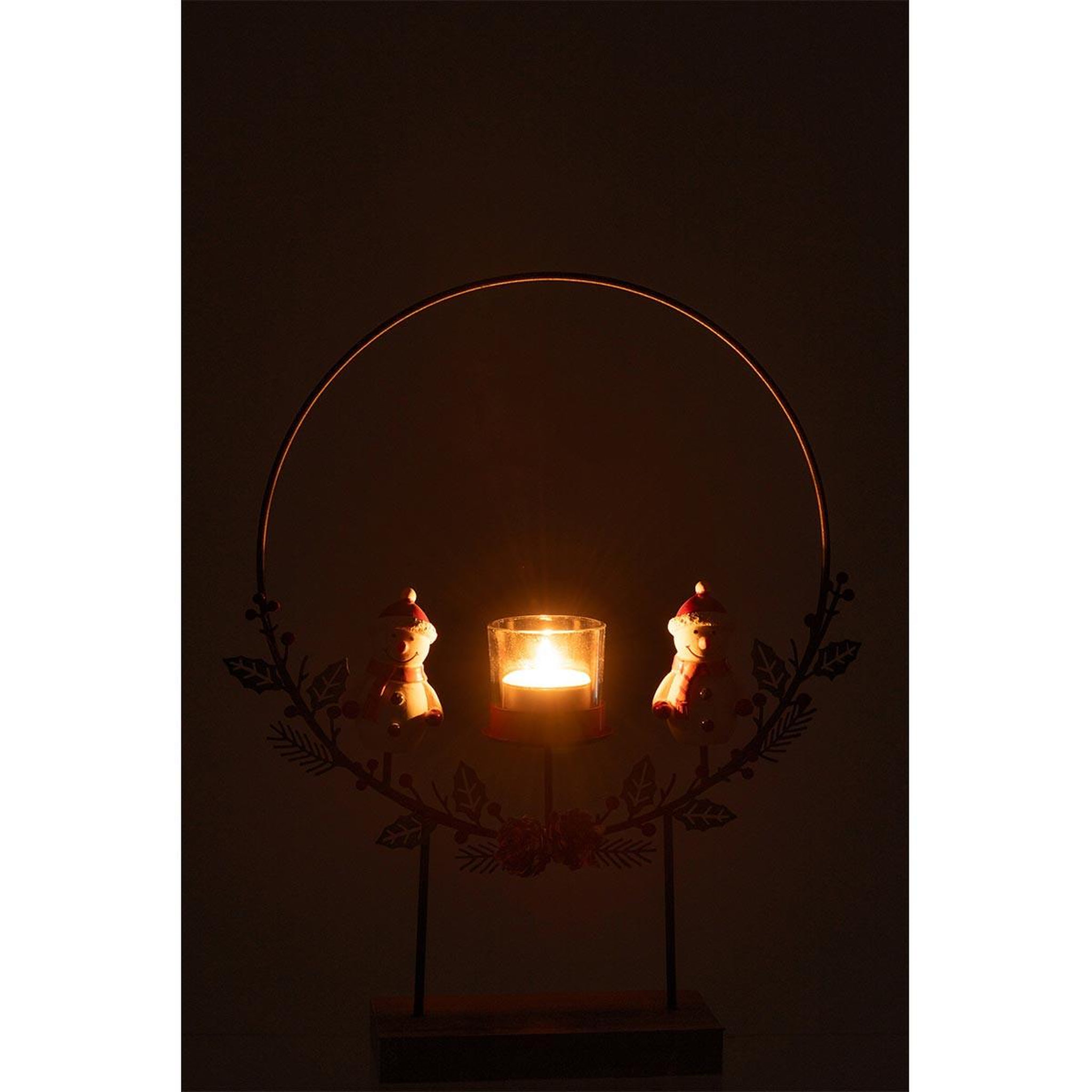Voir la diapositive 3 : J-LINE Photophore cercle  bonhommes de neige  28cm multicolore