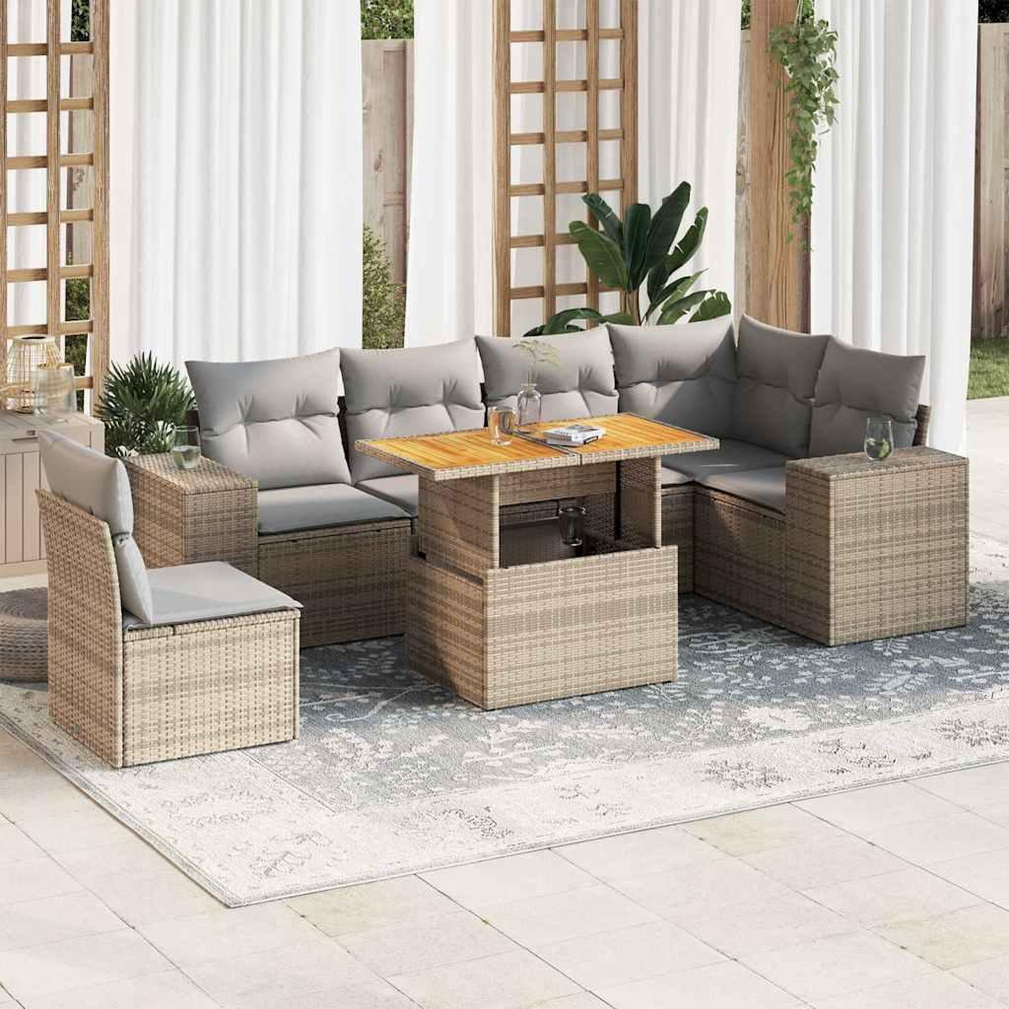 VIDAXL Salon de jardin avec coussins 7 pcs beige resine tressee