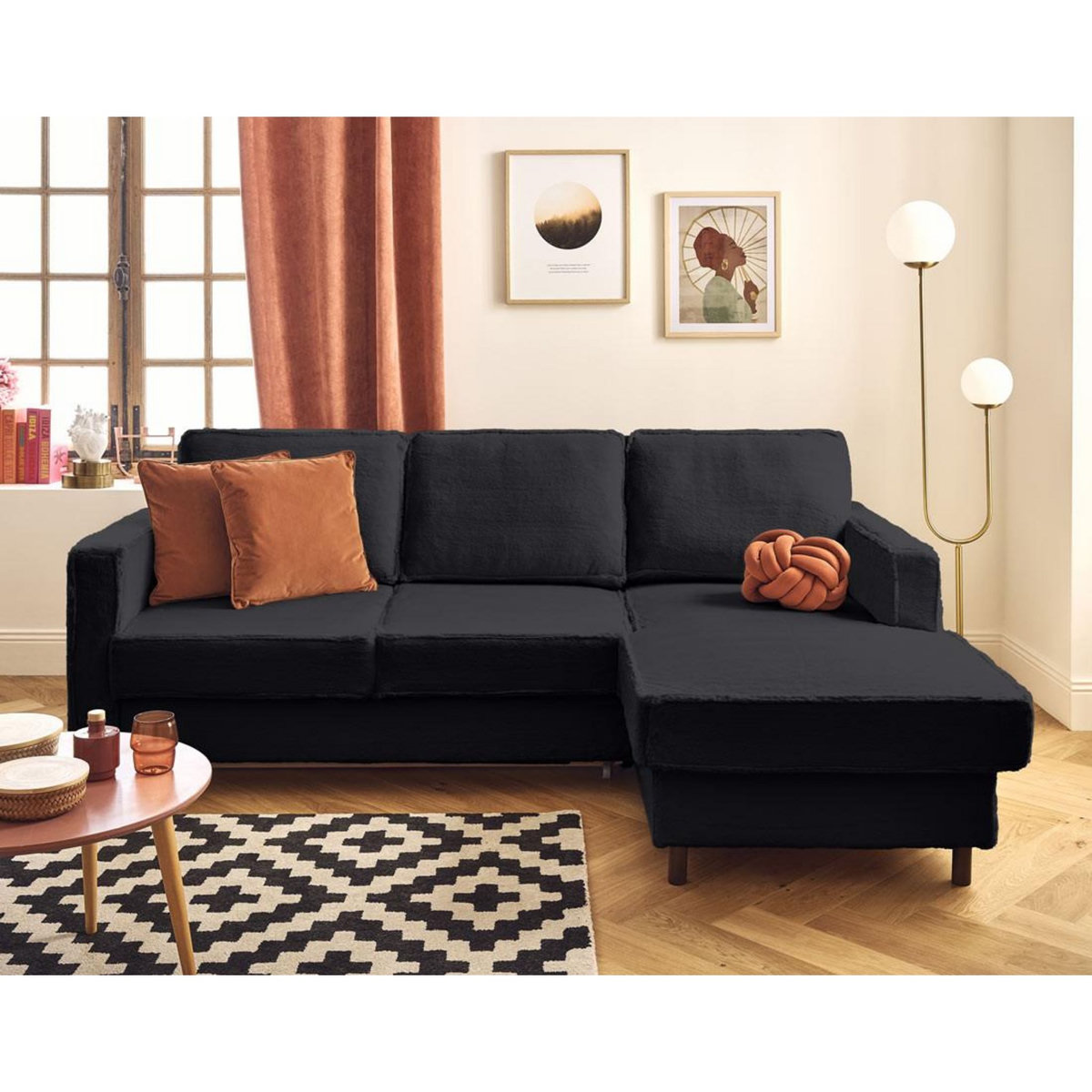 LISA DESIGN Jake - canapé d'angle droit 4 places convertible avec coffre en fausse fourrure