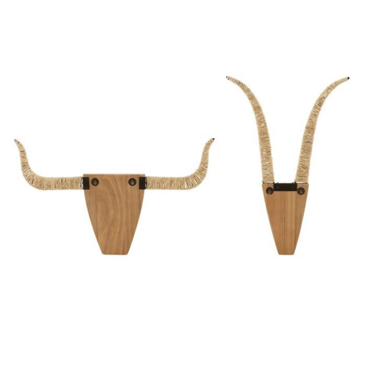 Paris Prix Lot de 2 Décorations Murales en Bois  Taureaux  65cm Blanc