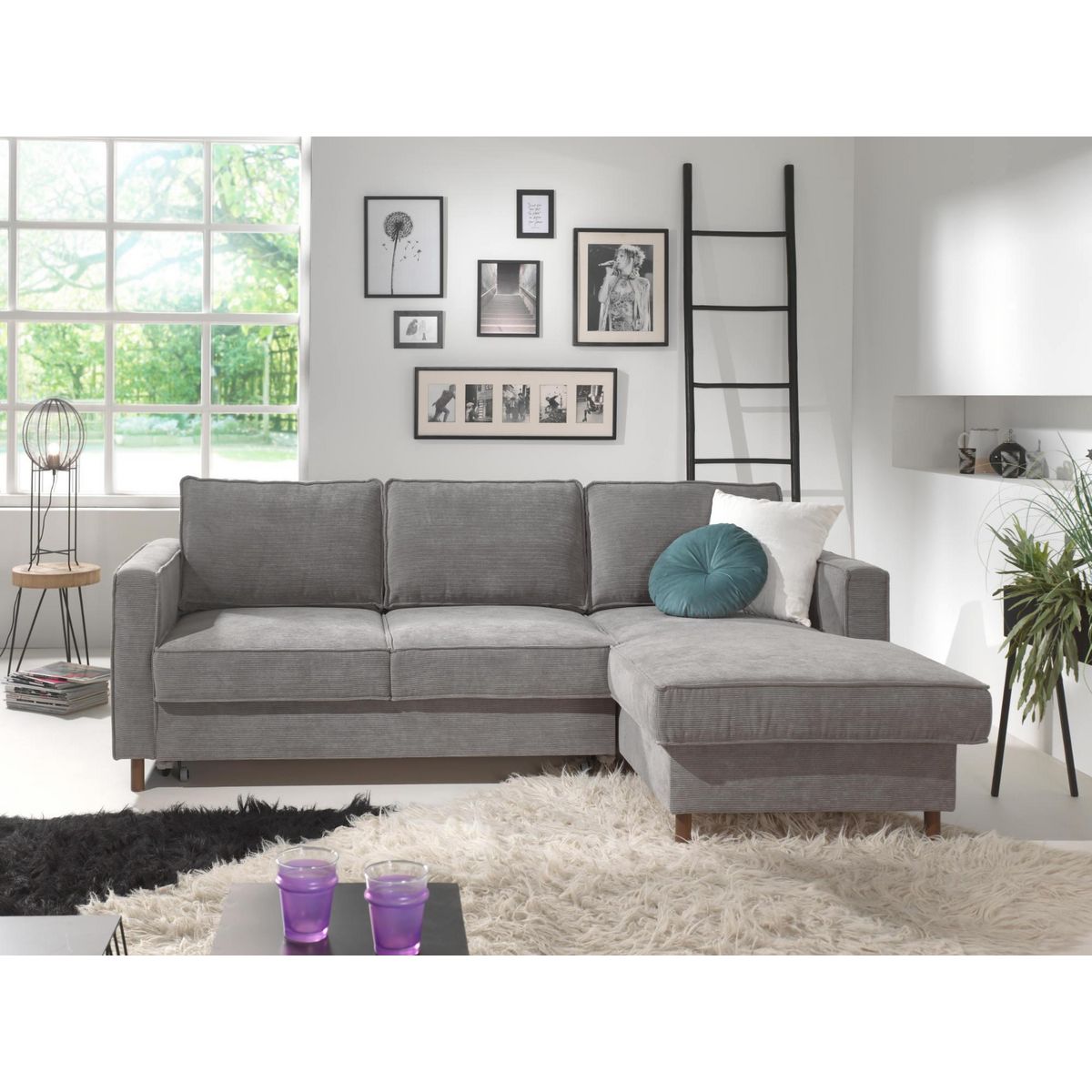 LISA DESIGN Jake - canapé d'angle droit - convertible avec coffre - 4 places - en velours côtelé