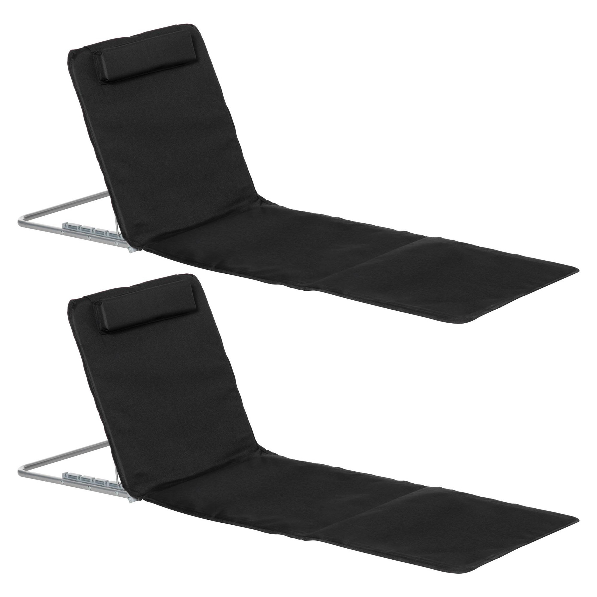 OUTSUNNY Lot de 2 tapis de plage rembourré - matelas de plage - nattes de plage - dossier inclinable multi-positions - sac transport inclus - métal polyester PE noir
