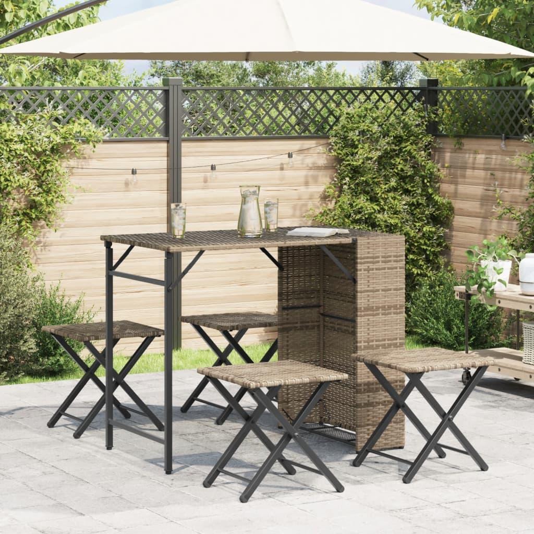 Voir la diapositive 3 : VIDAXL Ensemble a manger de jardin 5 pcs pliable beige resine tressee