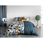 ATELIER DU COTON Parure housse de couette 100% coton 57 fils floris. Coloris disponibles : Bleu