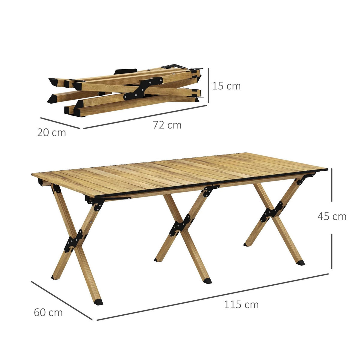 OUTSUNNY Table de camping pique-nique pliable - plateau enroulable - acier alu aspect bois naturel
