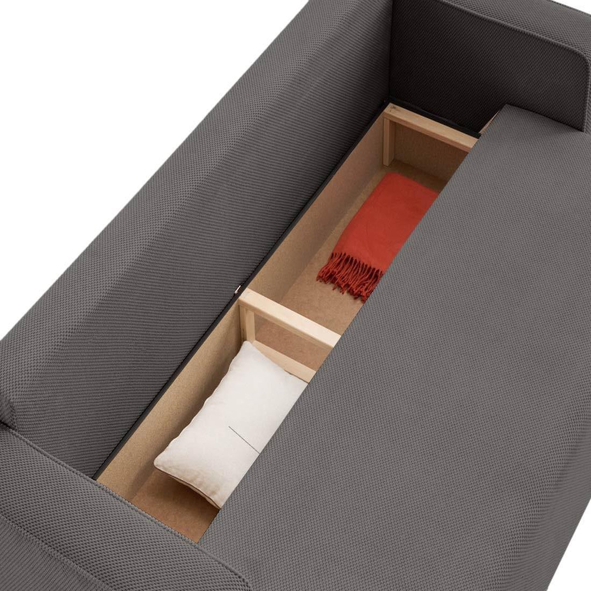 Voir la diapositive 3 : BEST MOBILIER Topaze - canapé droit 3 places convertible avec coffre en velours texturé