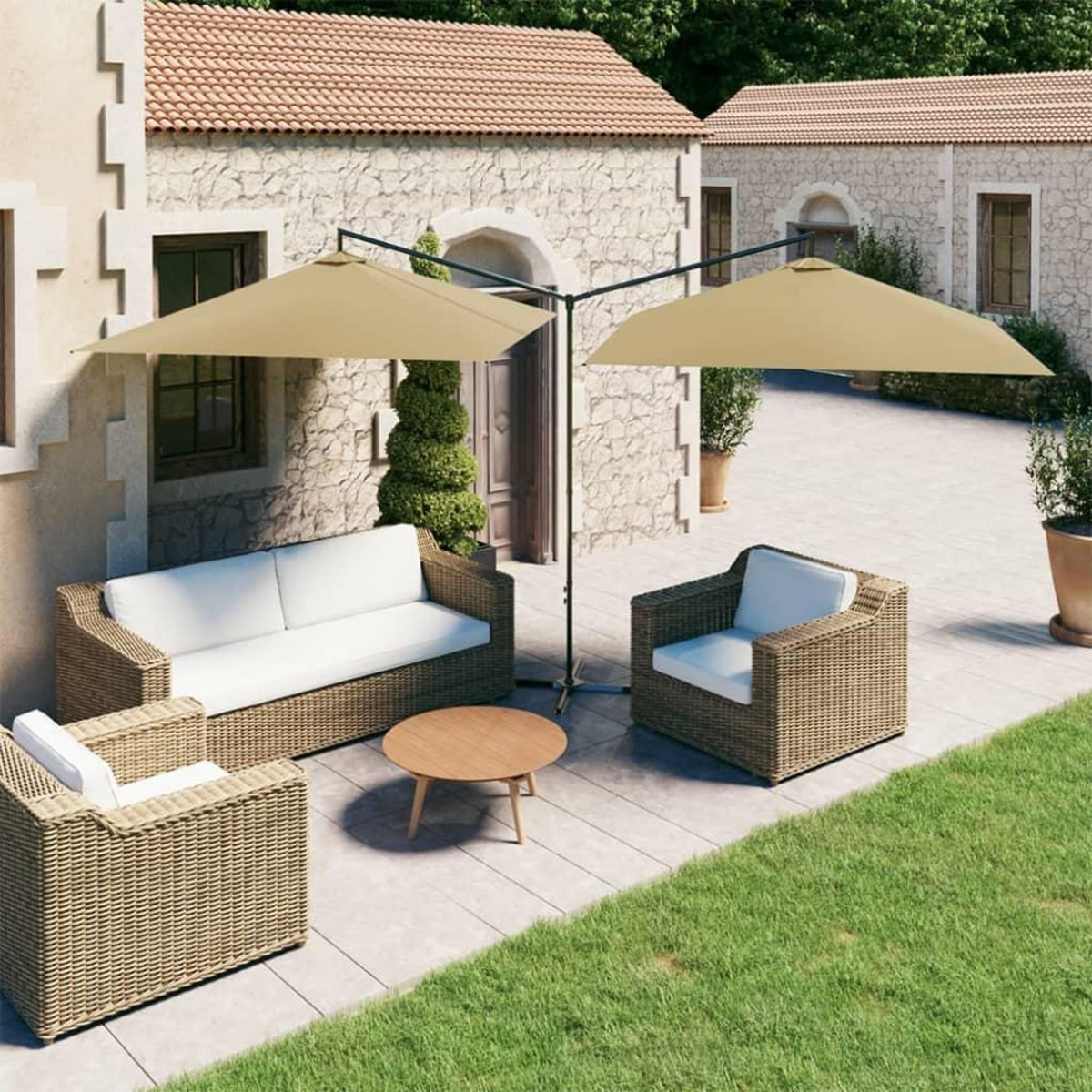 VIDAXL Parasol de jardin double avec mat en acier taupe 600x300 cm