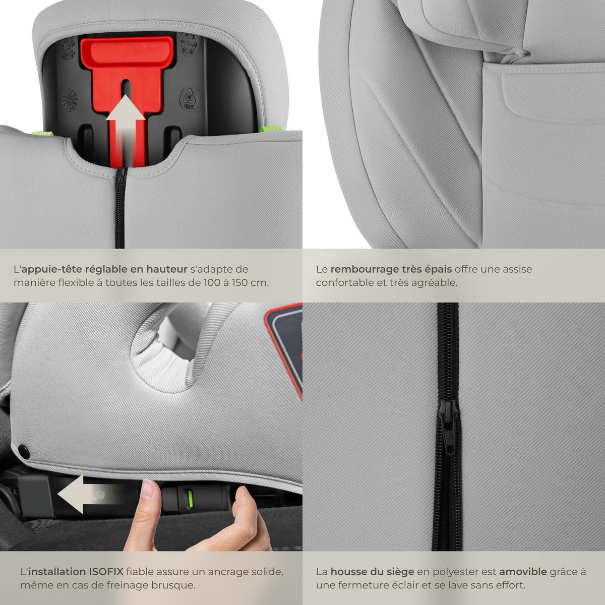 tectake Siège auto norme i-size et base isofix avec protection contre les chocs latéraux gris clair