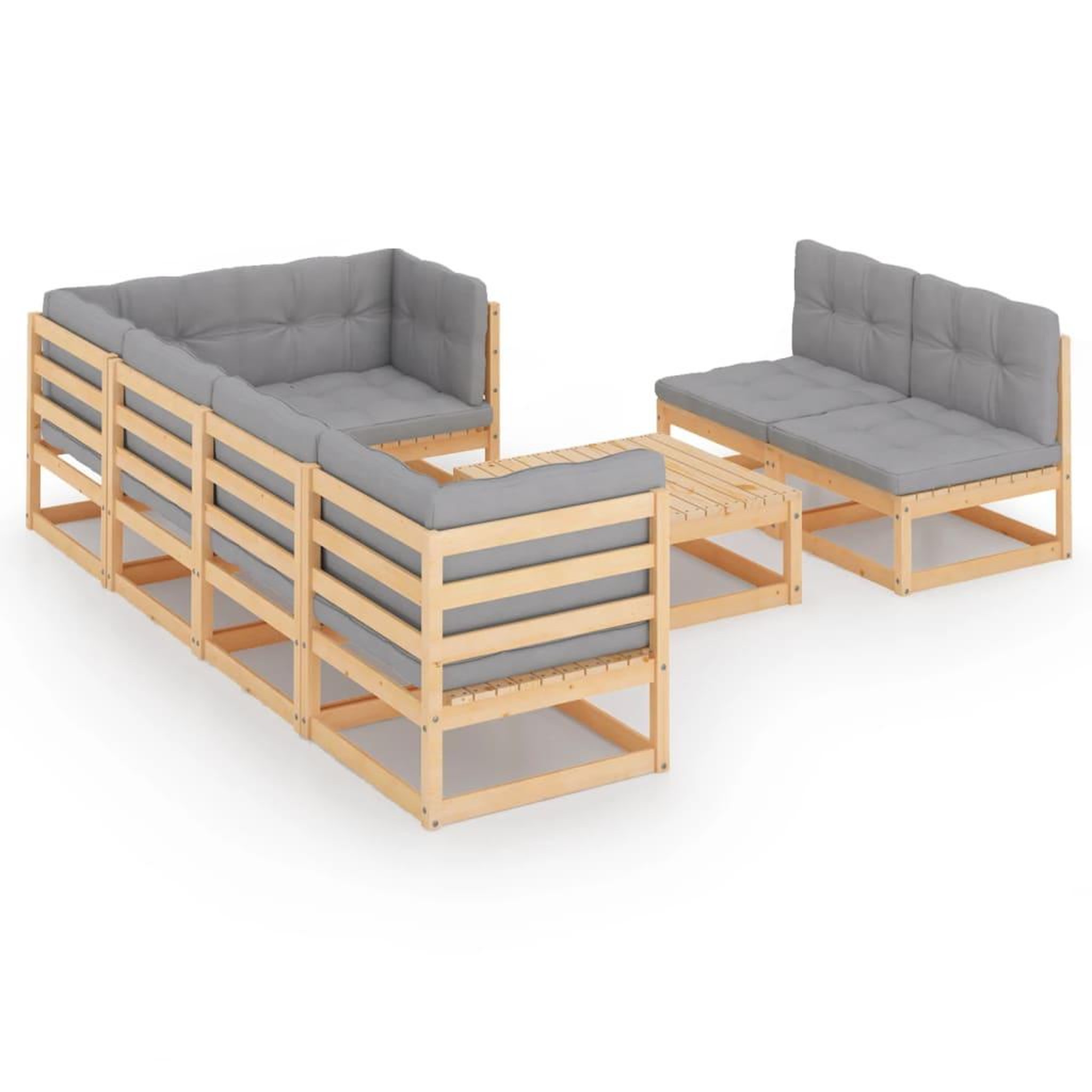 Voir la diapositive 2 : VIDAXL Salon de jardin 8 pcs avec coussins Bois de pin massif