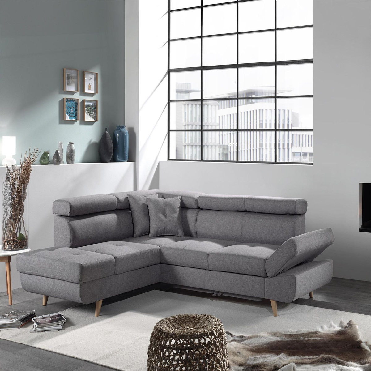 BEST MOBILIER Linea - canapé d'angle gauche convertible - 5 places - avec têtières