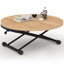 Voir la diapositive 1 : ID MARKET Table basse extensible relevable en table à manger ronde ALTURA plateau façon hêtre pied noir design industriel