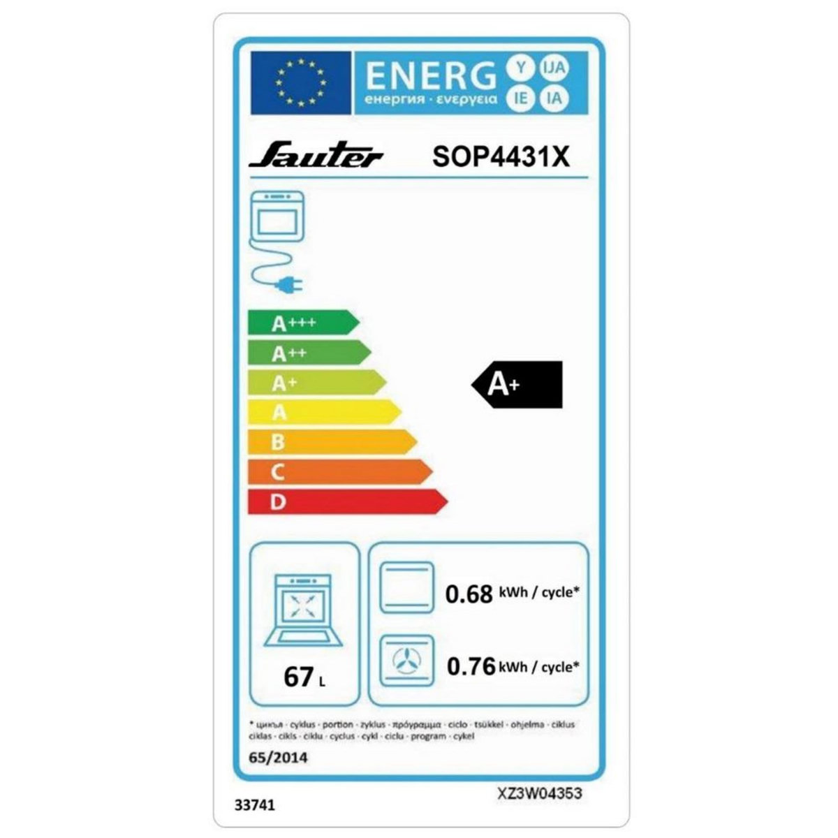 Sauter Four intégrable multifonction 67l 60cm pyrolyse - SOP4431X