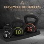 Voir la diapositive 4 : HOMCOM Lot de 3 kettlebells 2,2/4,5/6,8 Kg - prise ergonomique - entraînement musculaire & haltérophilie - PVC noir