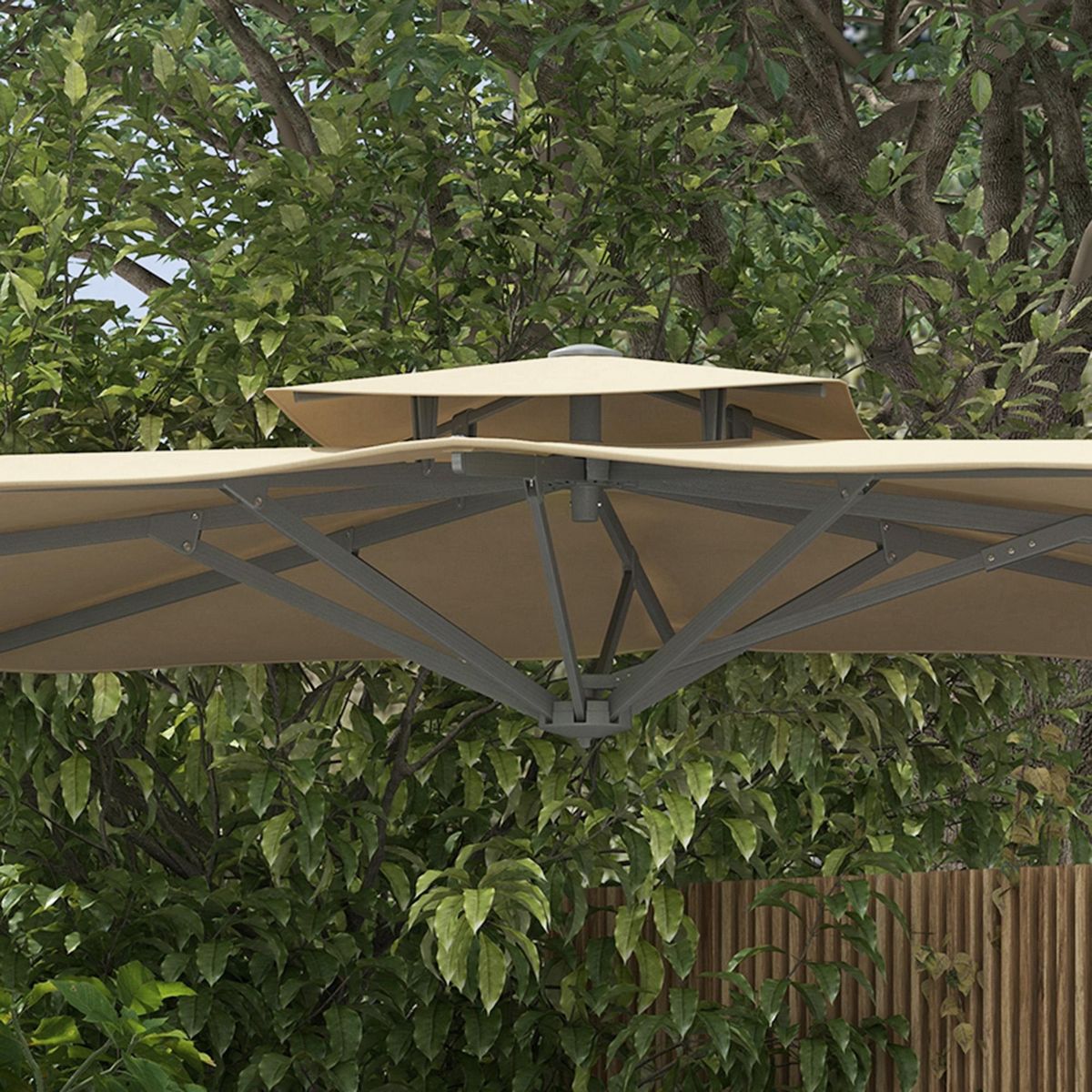 OUTSUNNY Parasol déporté carré pivotant 360° manivelle dim. 2,97L x 2,97l x 2,64H m alu. polyester beige