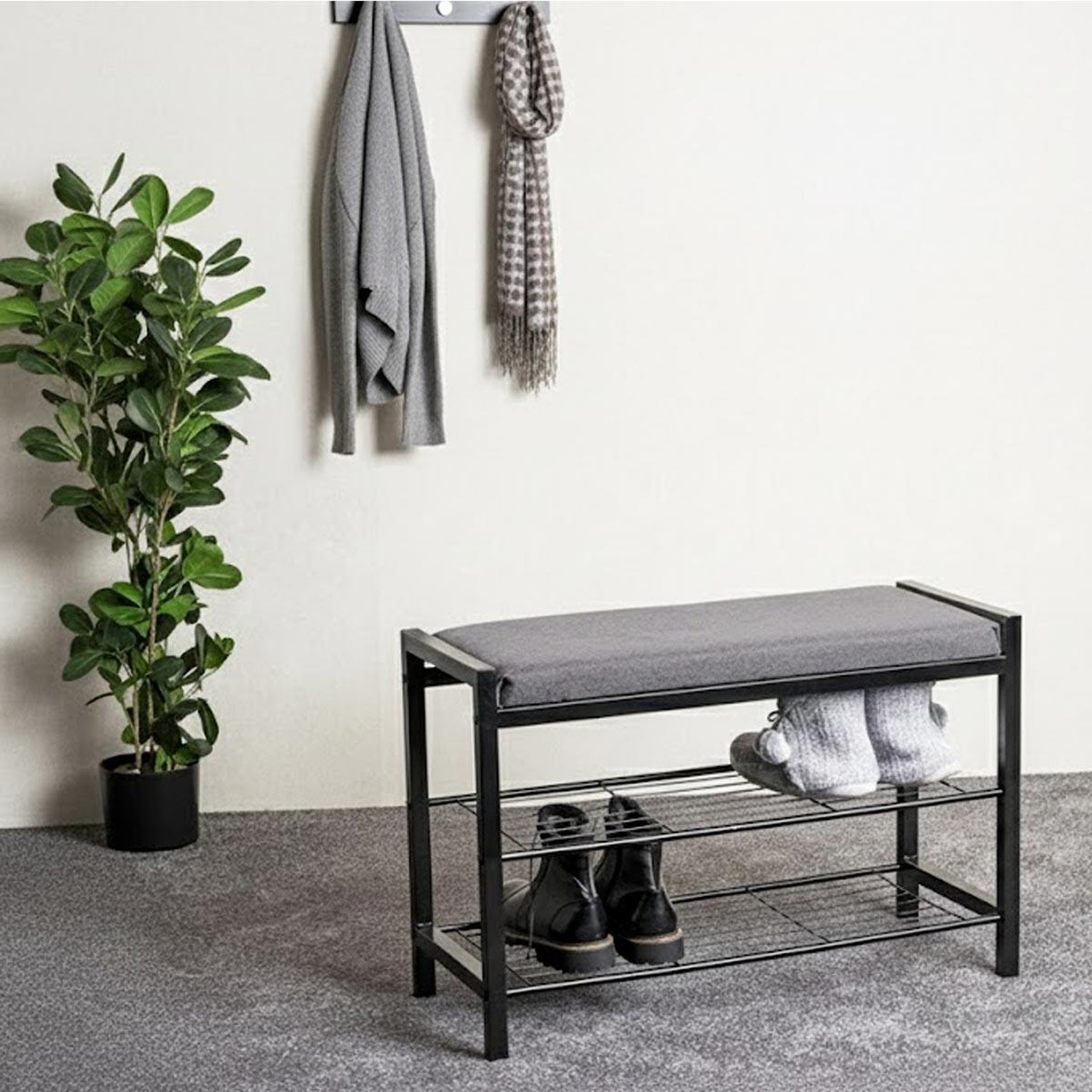 Voir la diapositive 5 : Paris Prix Banc rangement à chaussures  elia  75cm gris & noir