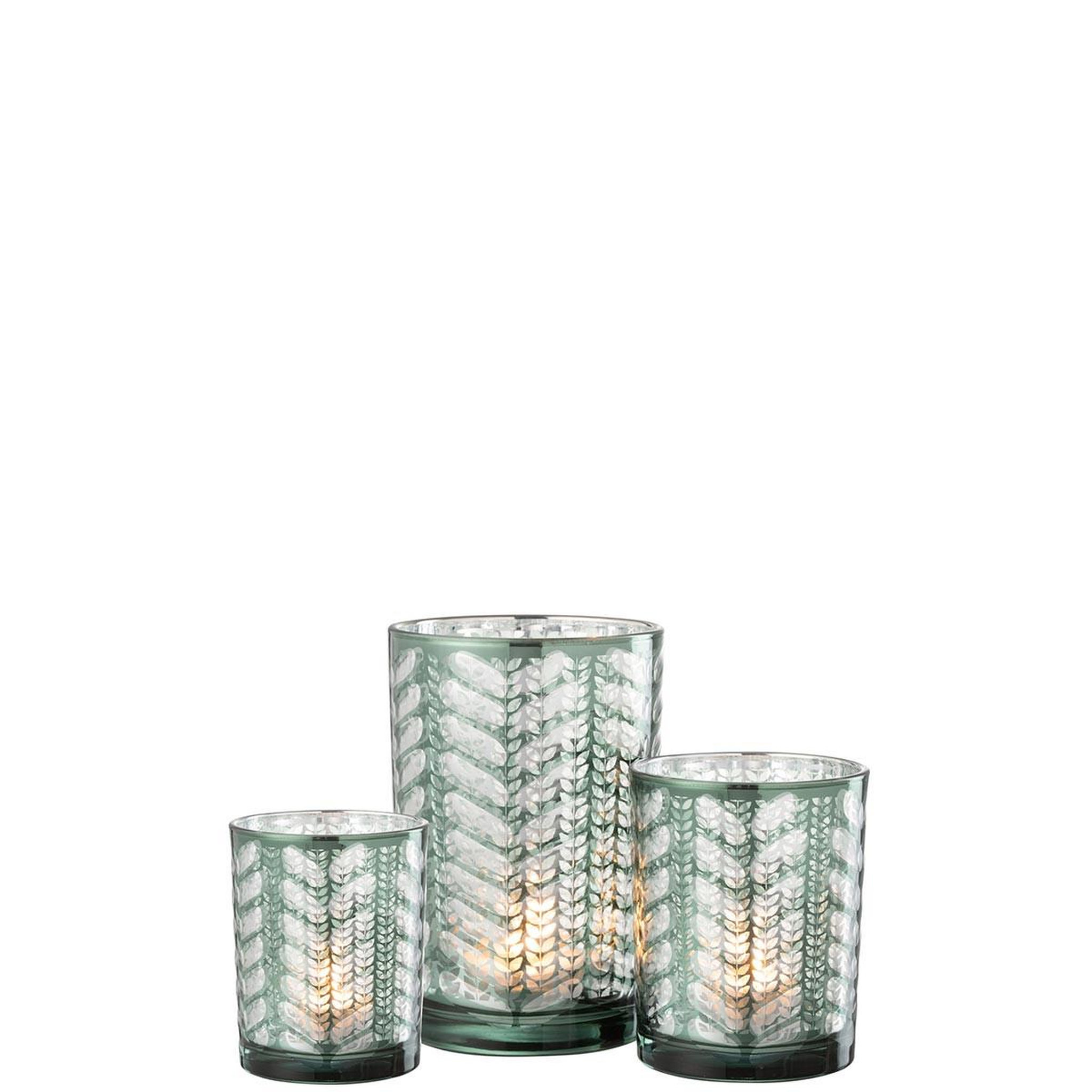 Voir la diapositive 5 : J-LINE Photophore Design en Verre  Chevrons  18cm Vert