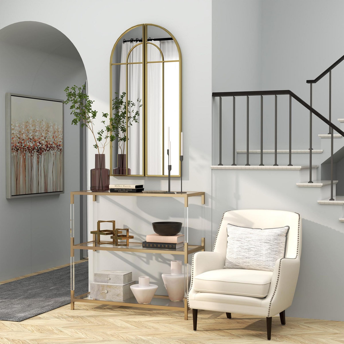 HOMCOM Miroir mural style verrière dim. panneau 30 x 120 cm métal doré verre