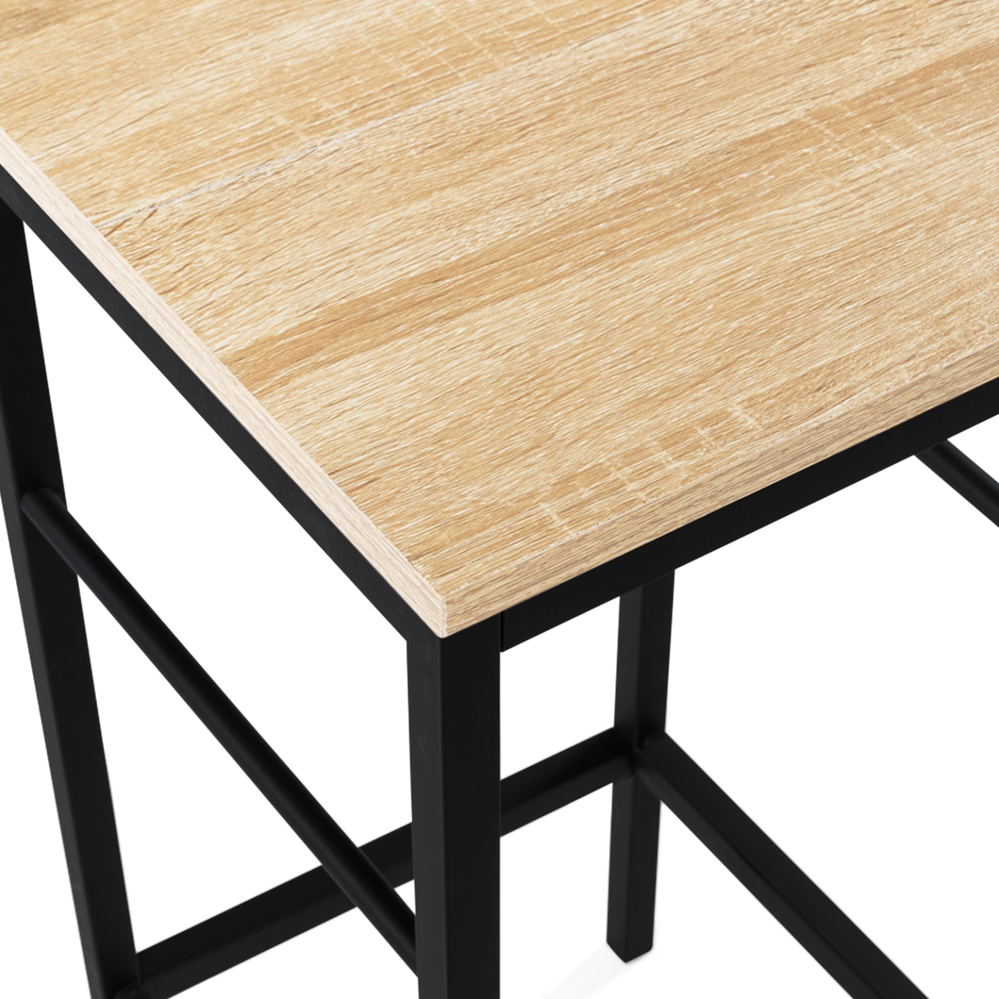 Voir la diapositive 4 : ID MARKET Ensemble ilot central 110 cm bois noir et imitation hêtre et 4 tabourets design industriel