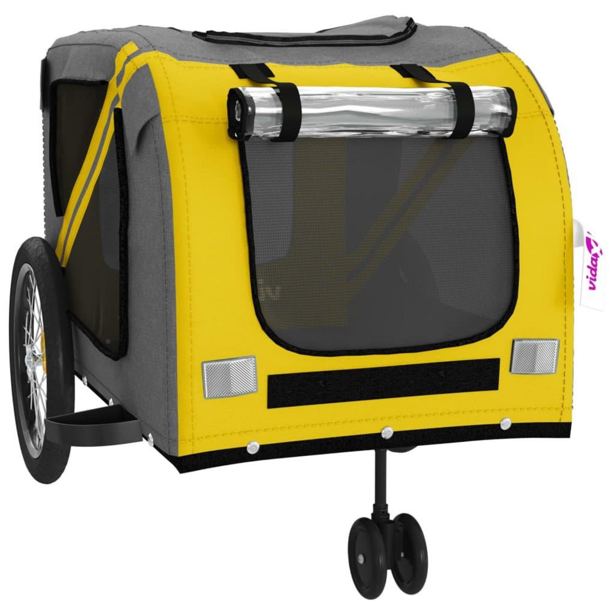 VIDAXL Remorque de velo pour animaux de compagnie jaune et gris