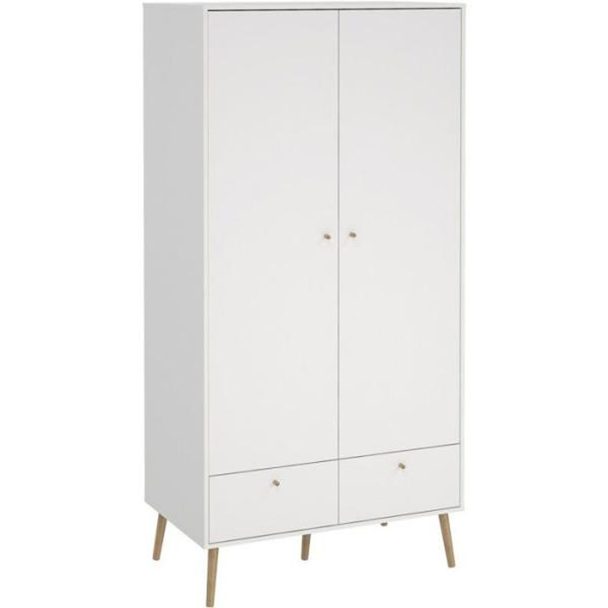 Voir la diapositive 3 : MARKET24 Armoire de chambre - bodo - blanc mat - 2 portes - 2 tiroirs - 98,7 x 58,1 x 200,1 cm