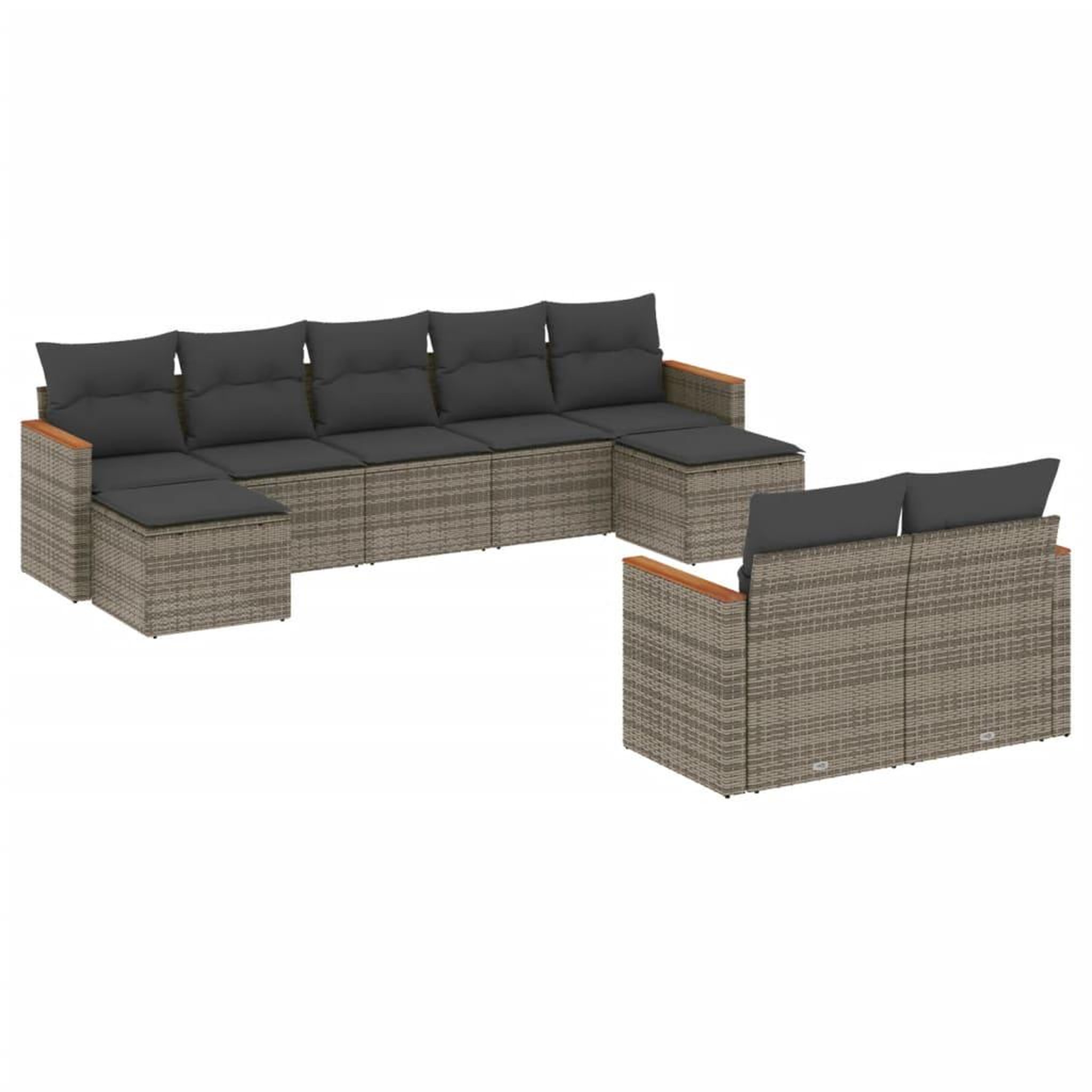 Voir la diapositive 2 : VIDAXL Salon de jardin 9 pcs avec coussins gris resine tressee