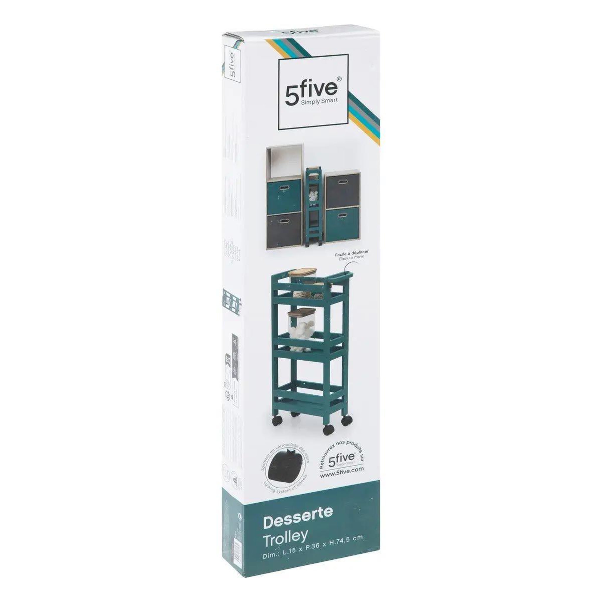 Voir la diapositive 4 : FIVE Desserte Salle de Bain 3 Niveaux  Colorama  75cm Bleu Pétrole