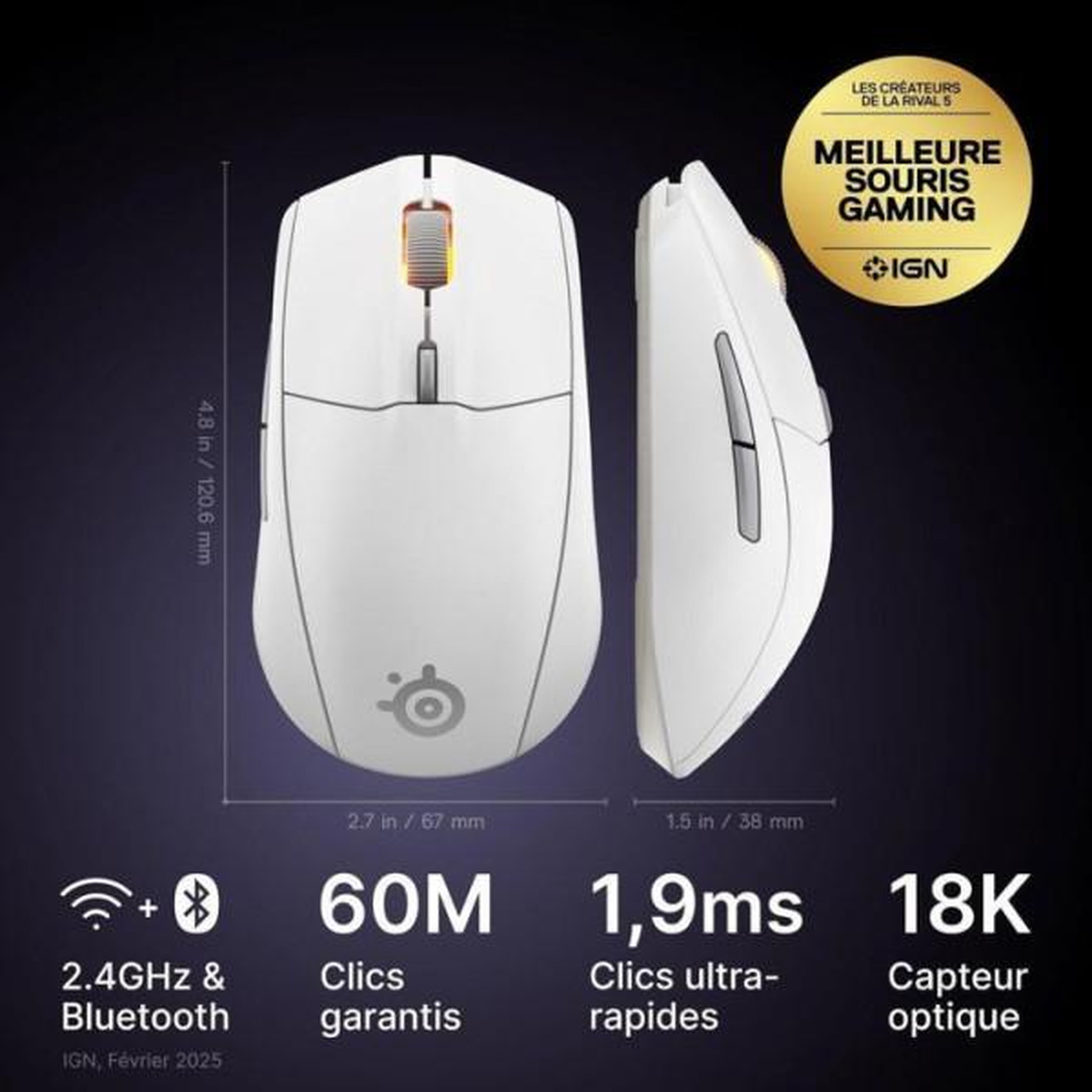 Voir la diapositive 6 : STEEL SERIES Souris gamer sans fil rival 3 wl gen 2 blanc