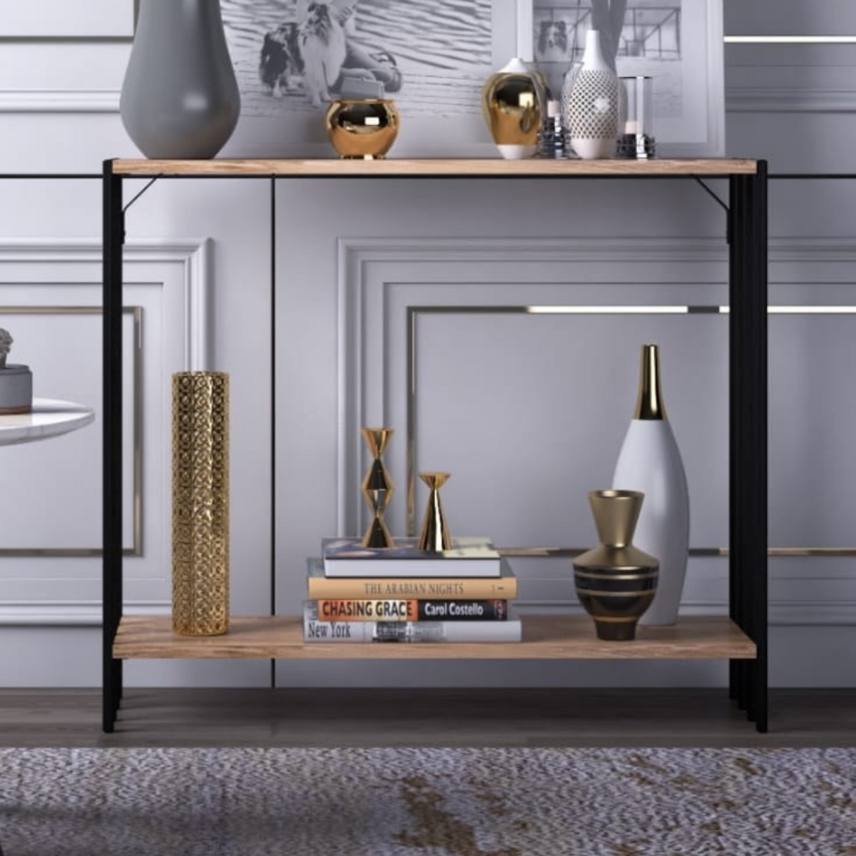 CONCEPT USINE Console industrielle avec étagères PITEA