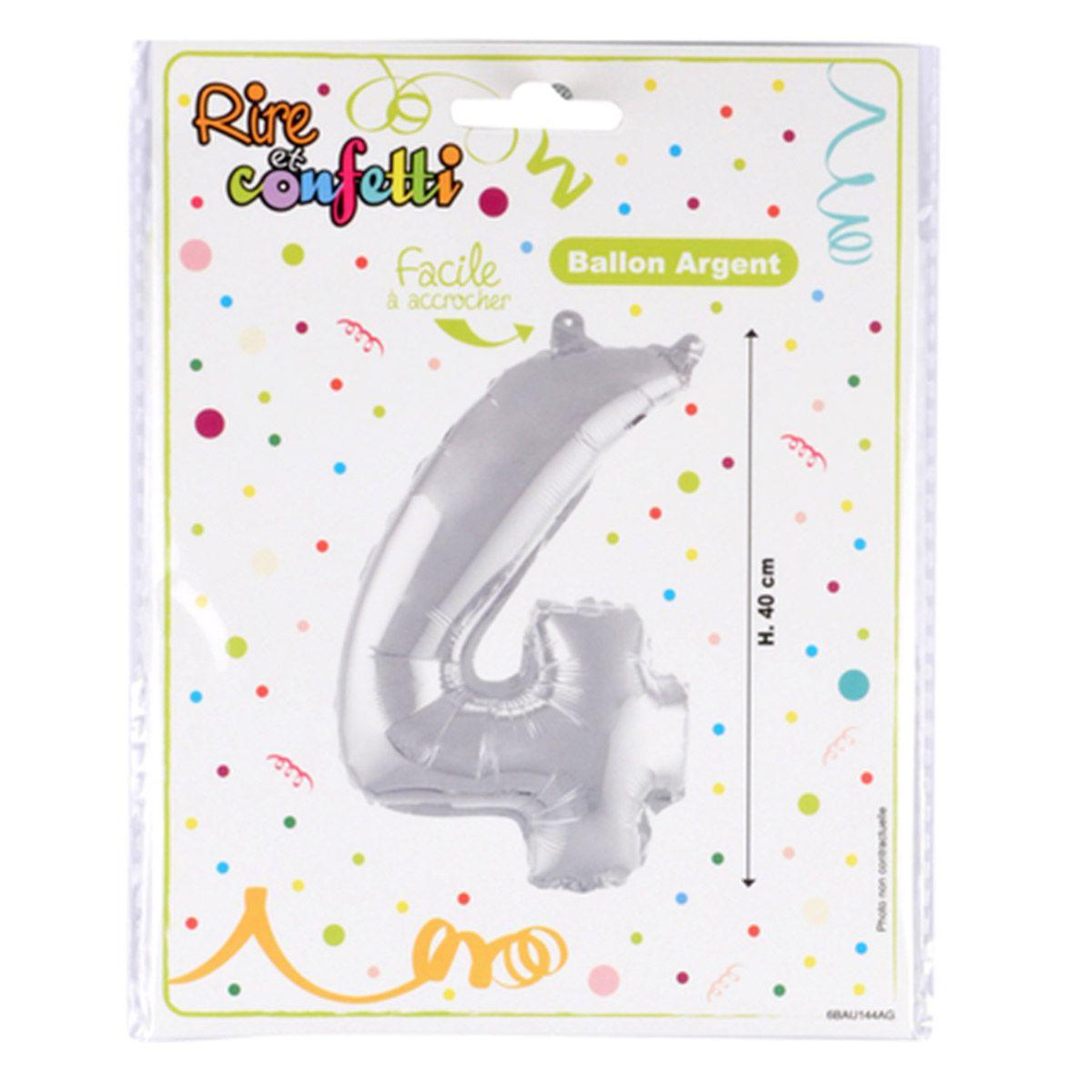 Voir la diapositive 2 : HOMEA Ballon Gonflable Métallisé  Chiffre 4  40cm Argent