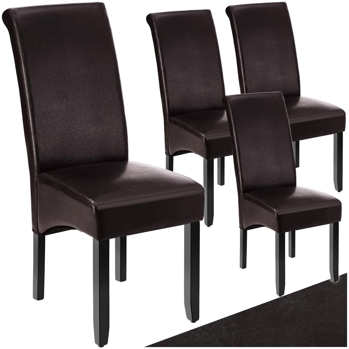 tectake Chaise de salle à manger avec revêtement en cuir synthétique marron Lot de 4
