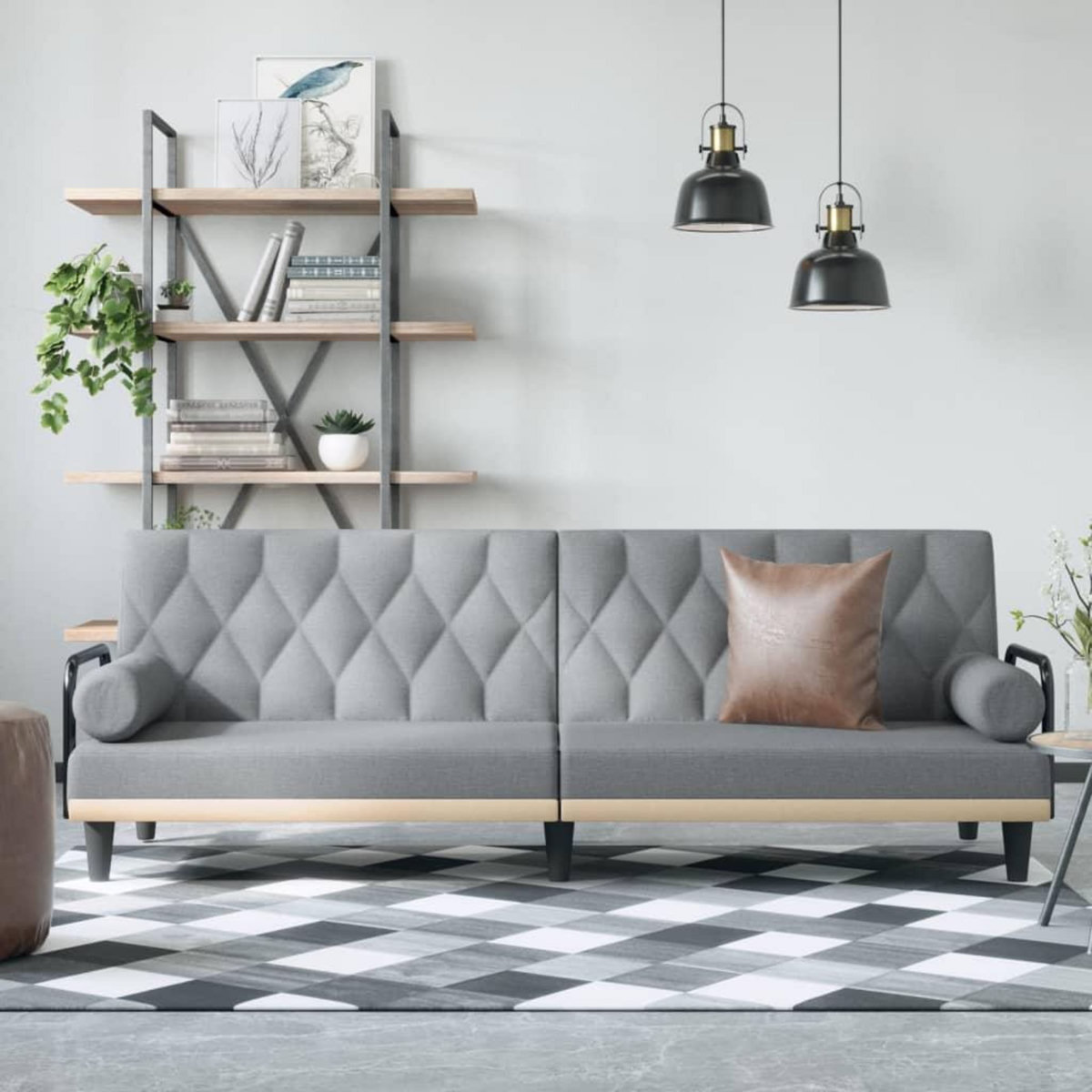 VIDAXL Canape-lit avec accoudoirs gris clair tissu