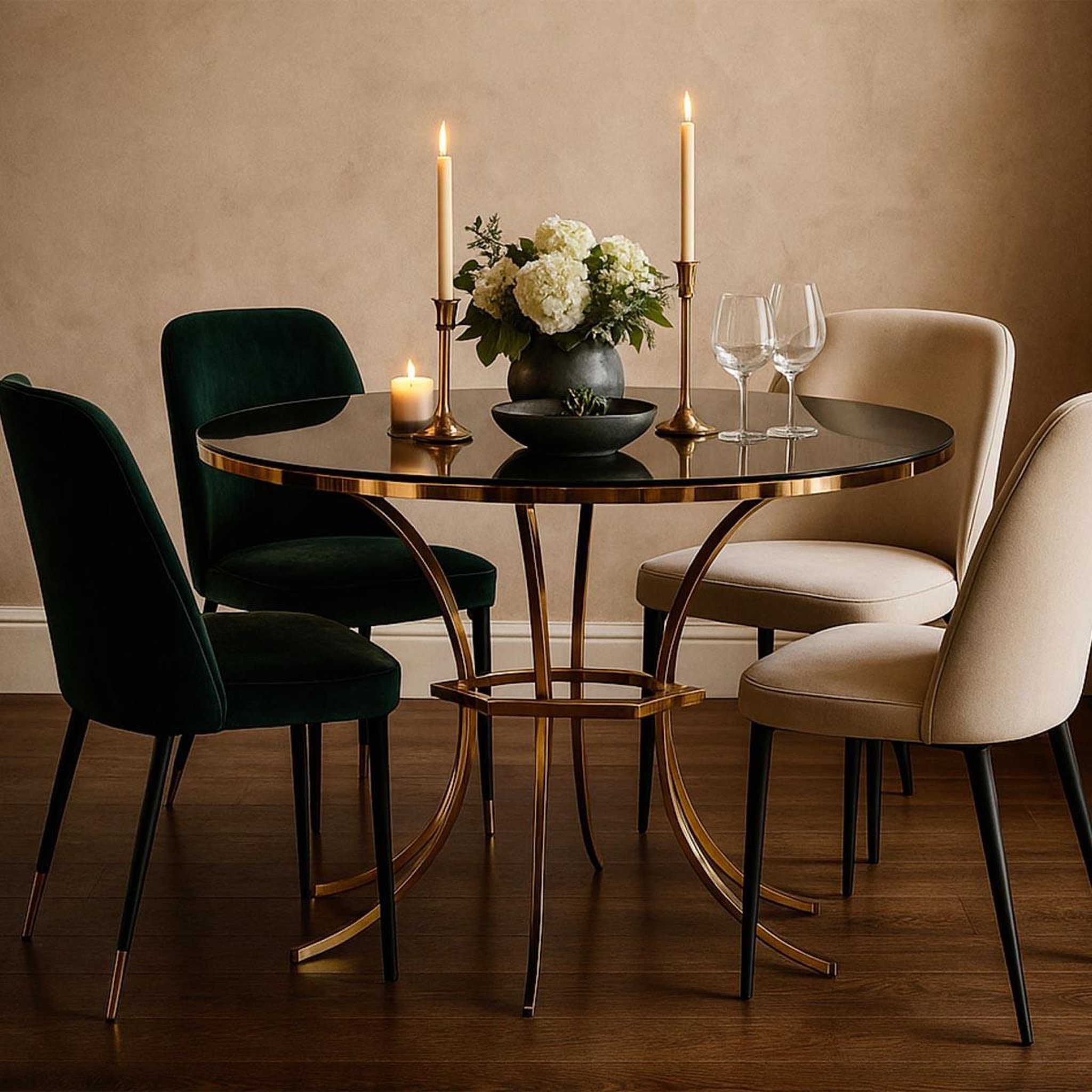 Voir la diapositive 5 : Paris Prix Table de repas  shanty  100cm noir & or