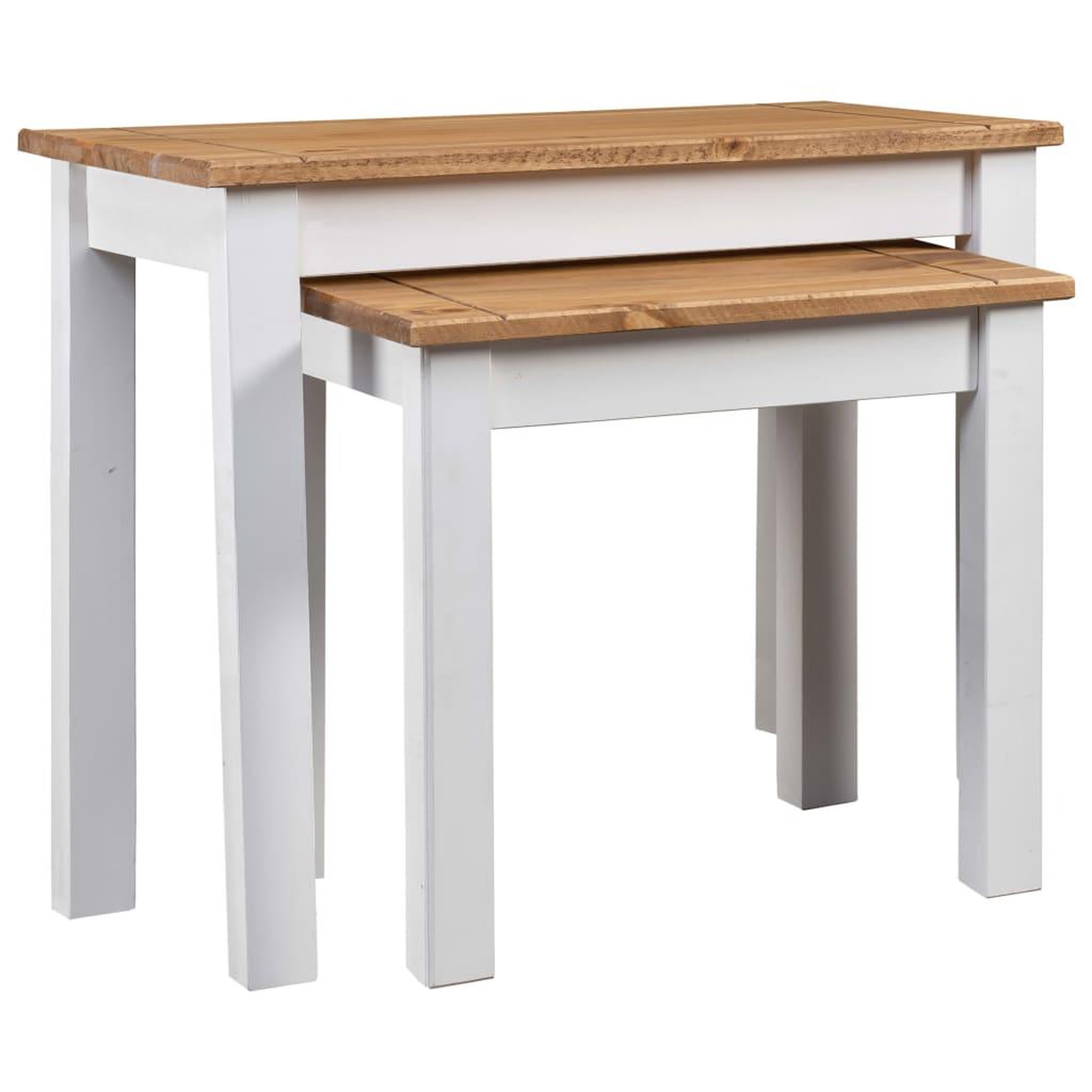 Voir la diapositive 1 : VIDAXL Tables gigognes 2pcs Blanc Bois pin massif Assortiment Panama