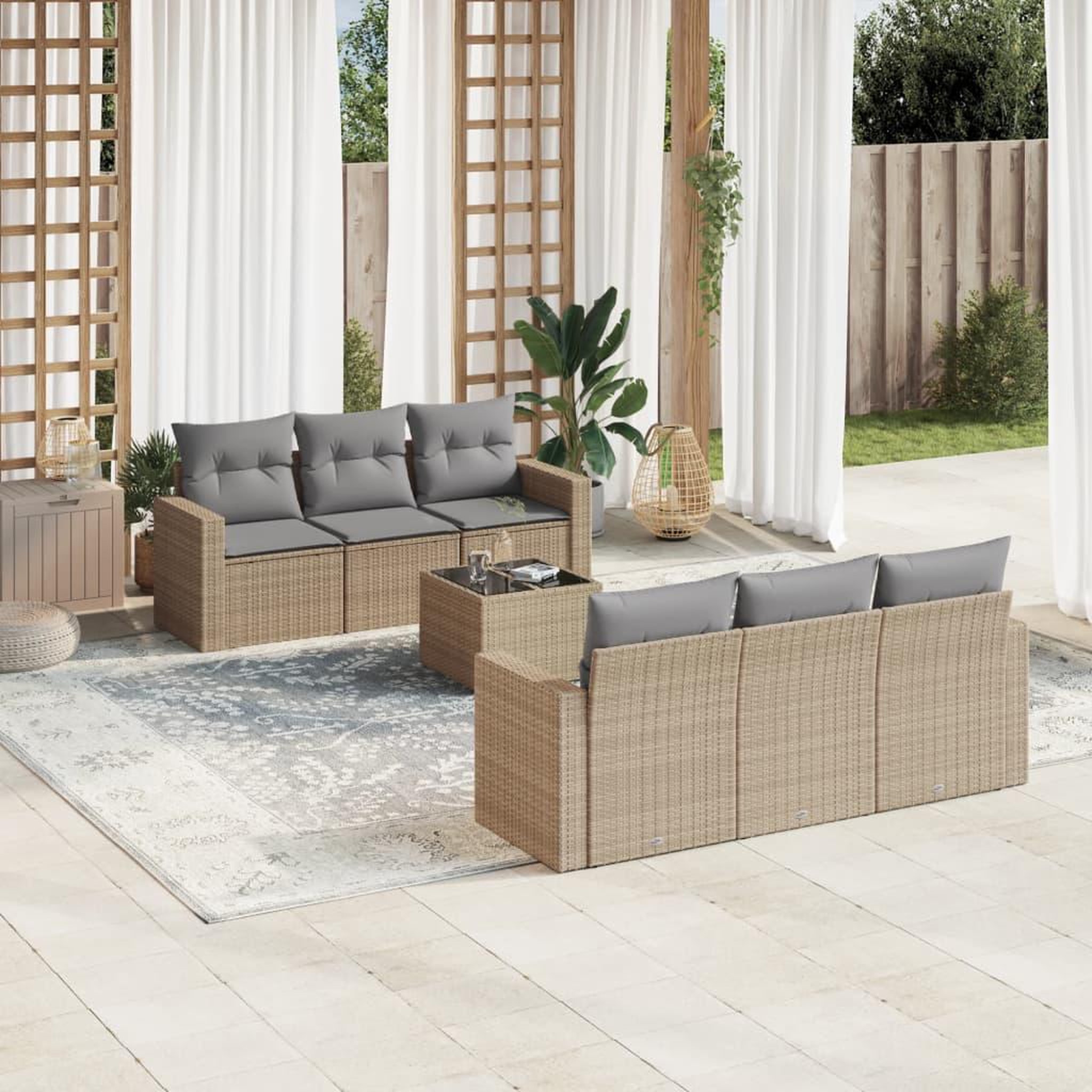 VIDAXL Salon de jardin avec coussins 7 pcs beige resine tressee