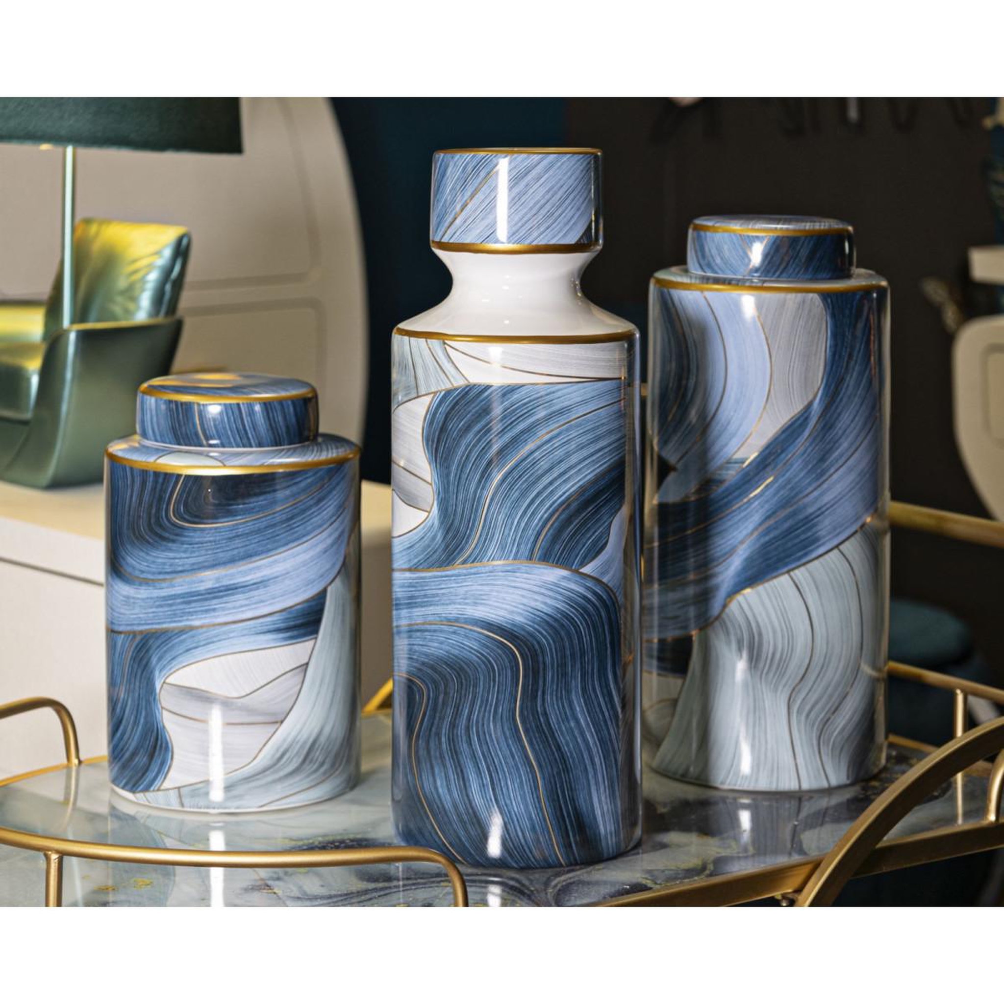 Voir la diapositive 6 : Paris Prix Vase cylindrique en céramique  elegant  34cm bleu