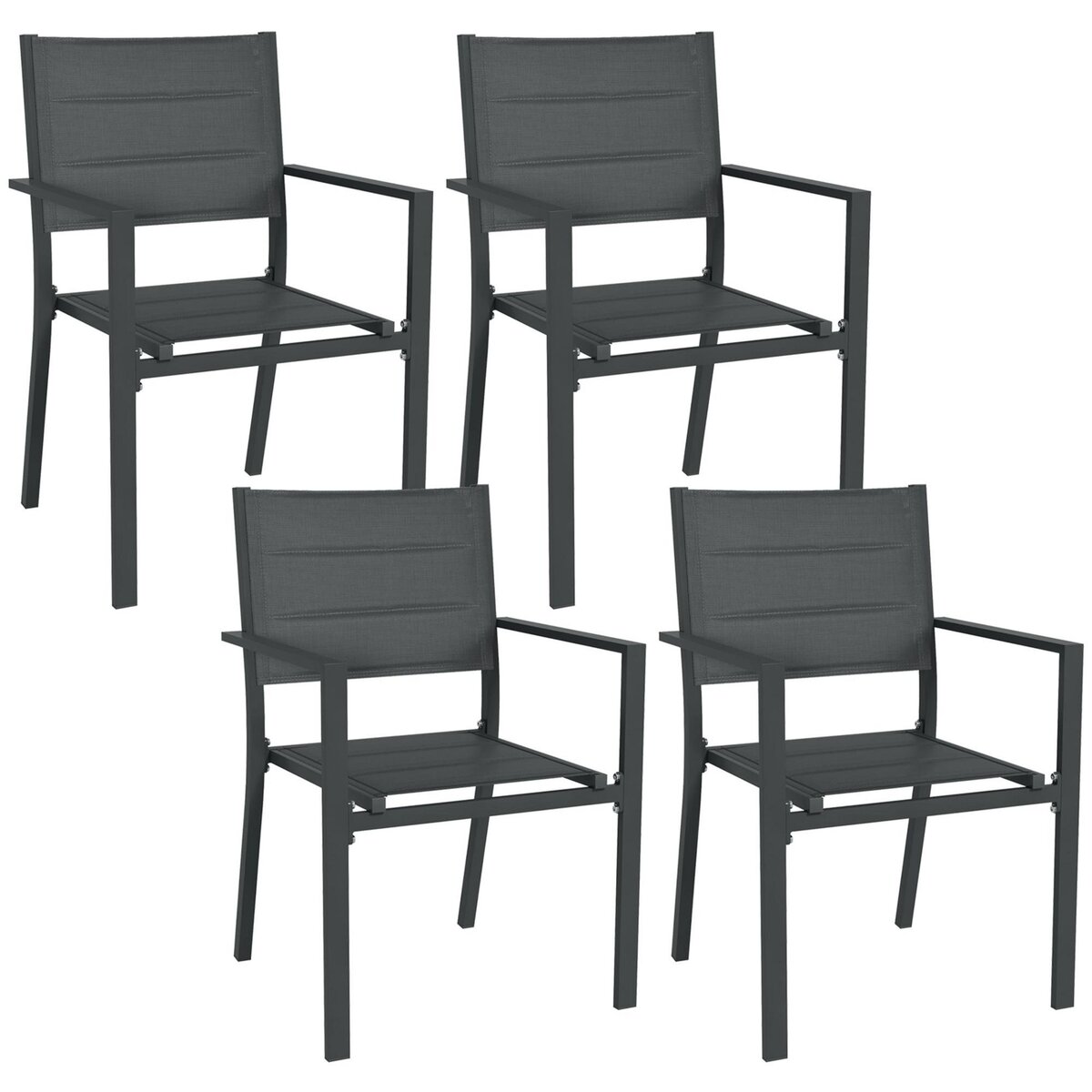OUTSUNNY Lot de 4 chaises de jardin empilables avec accoudoirs alu textilène gris