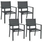 OUTSUNNY Lot de 4 chaises de jardin empilables avec accoudoirs alu textilène gris