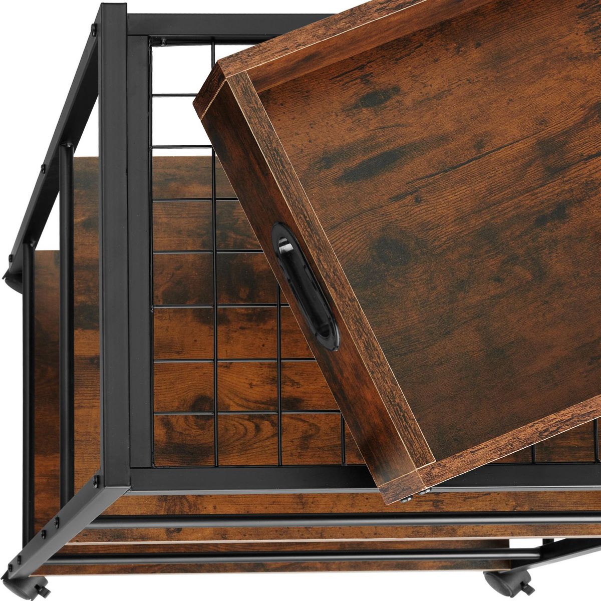 tectake Chariot de service style industriel Bois foncé industriel, rustique